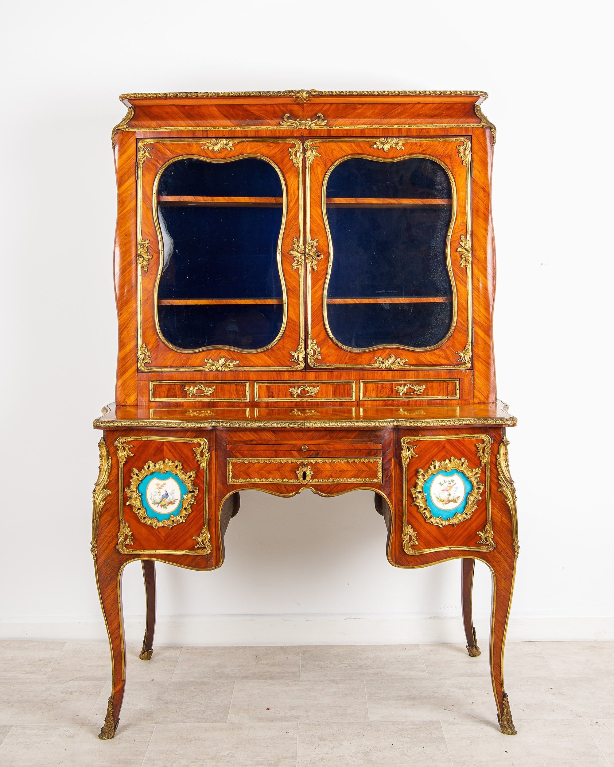 Antique French Kingwood Bonheur du Jour | Sèvres Plaques & Ormolu