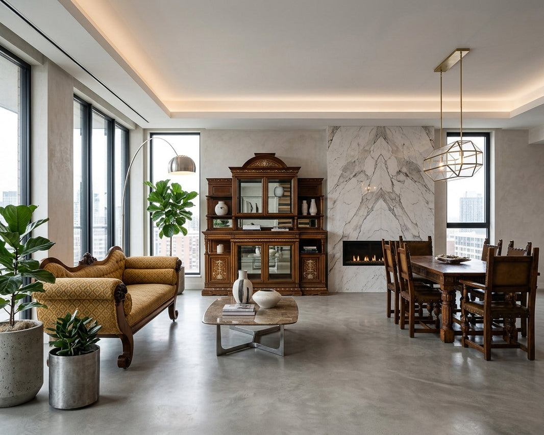 How To Mix Antique Furniture Into Modern Interiors: Victorian Rosewood, Display Cabinets & Antique Dining Tables