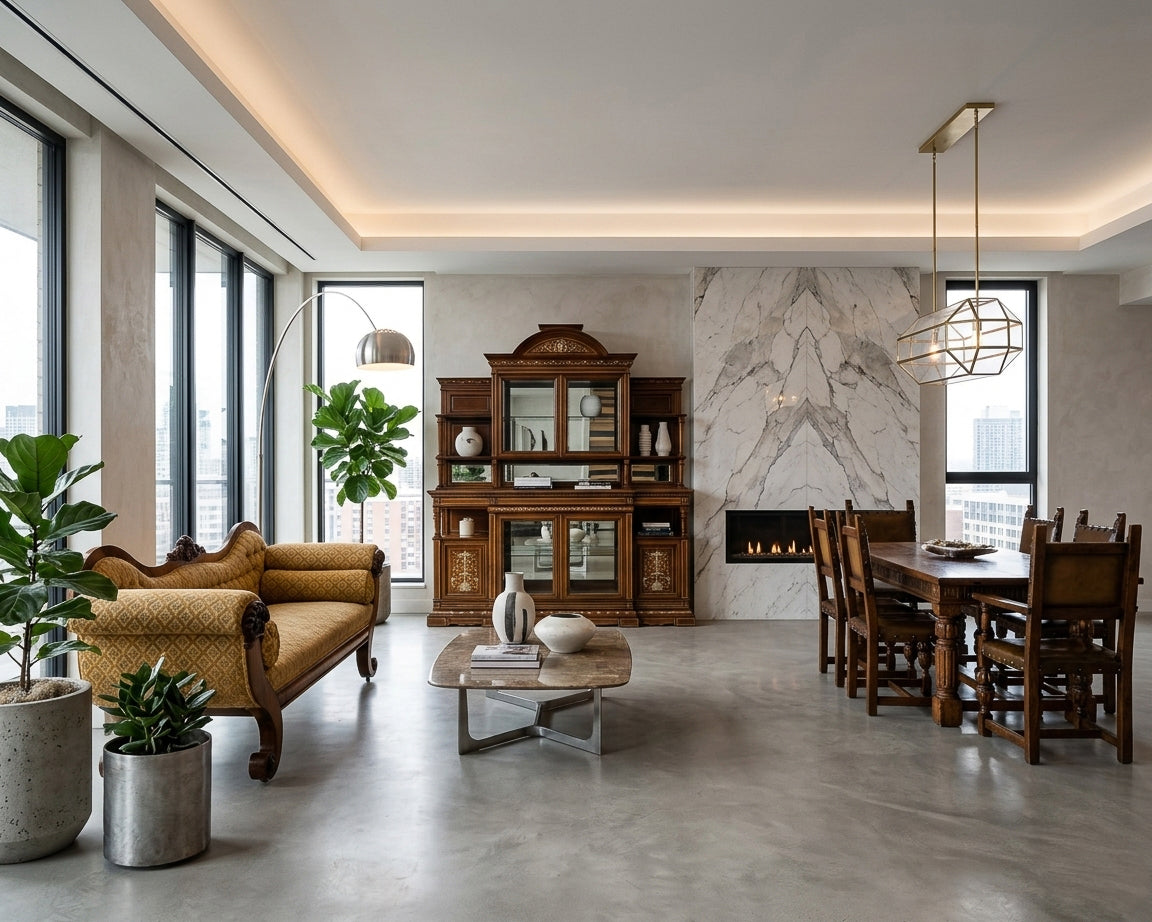How To Mix Antique Furniture Into Modern Interiors: Victorian Rosewood, Display Cabinets & Antique Dining Tables