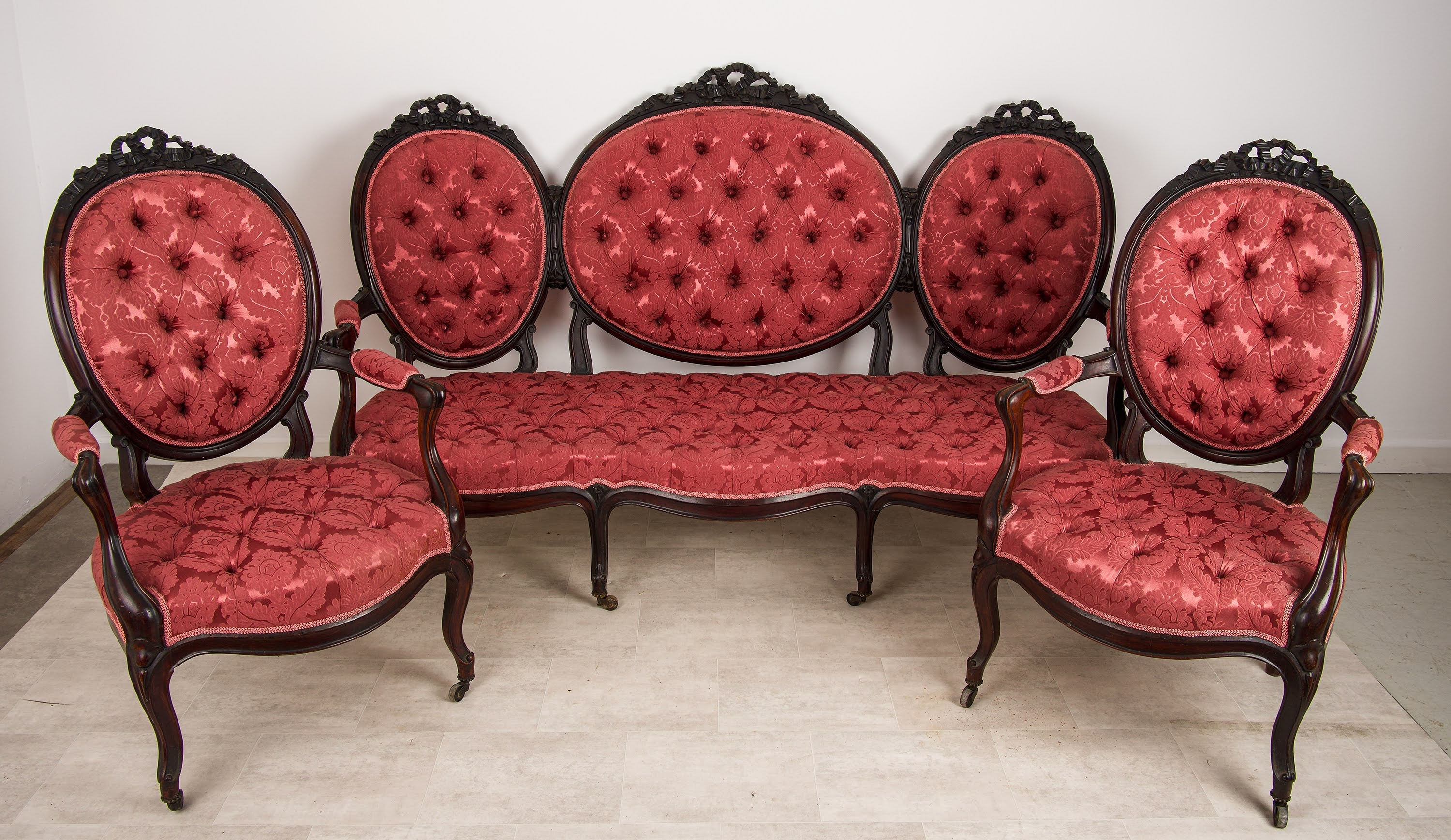 Victorian Mahogany 3 Piece Parlour Suite - Antique Sofa and Armchairs, c.1880