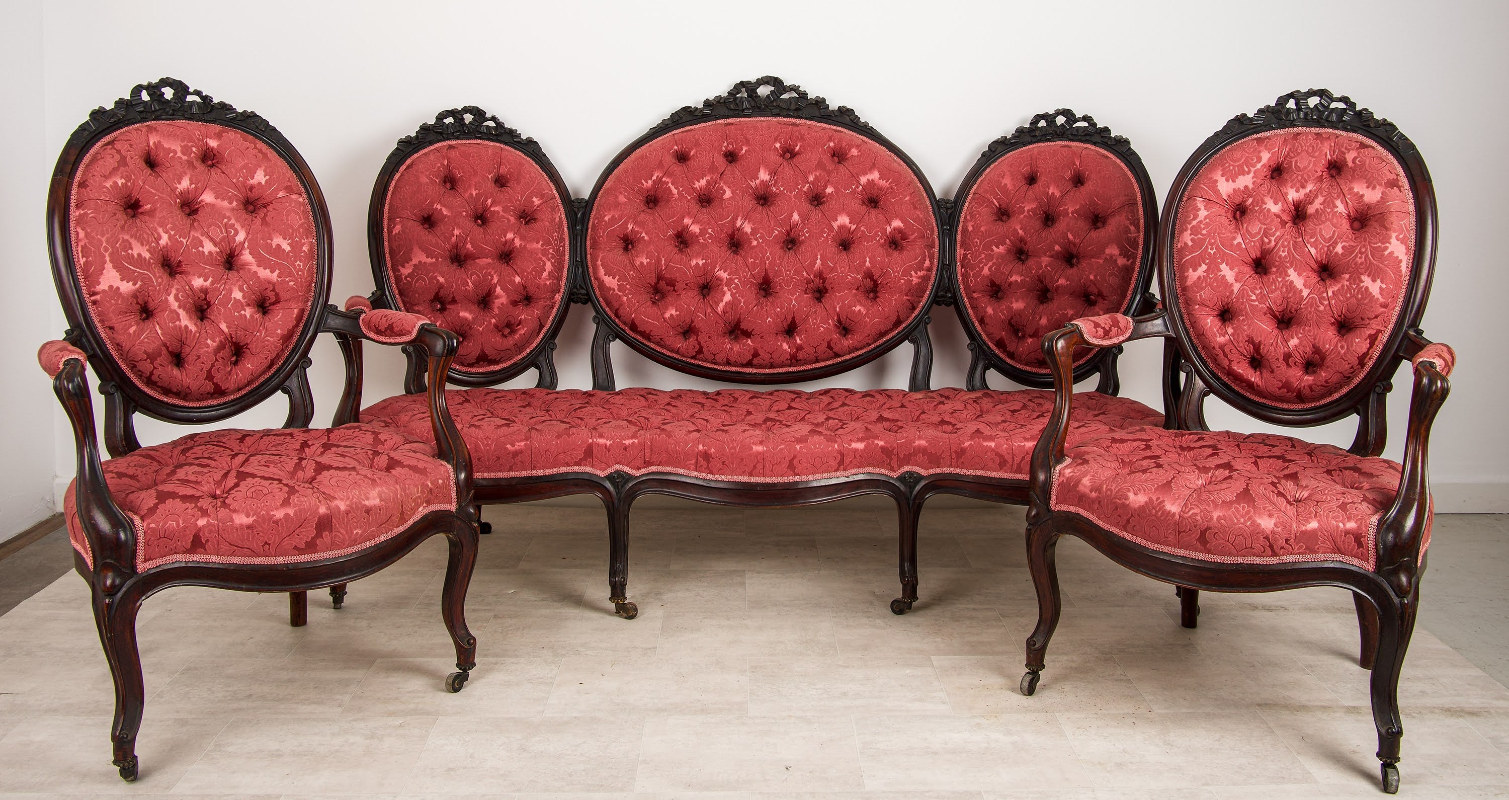 Victorian Mahogany 3 Piece Parlour Suite - Antique Sofa and Armchairs, c.1880