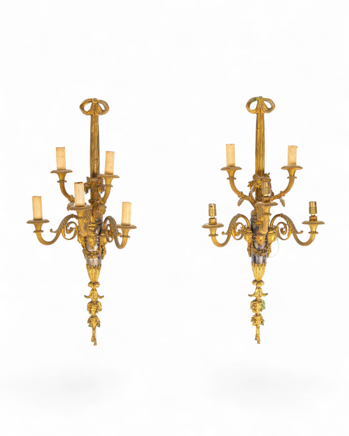 A Rare Pair of Gilt-Bronze Five-Light Wall Light Sconces by Henri Vian, Paris - Stamped — Hawkins Antiques