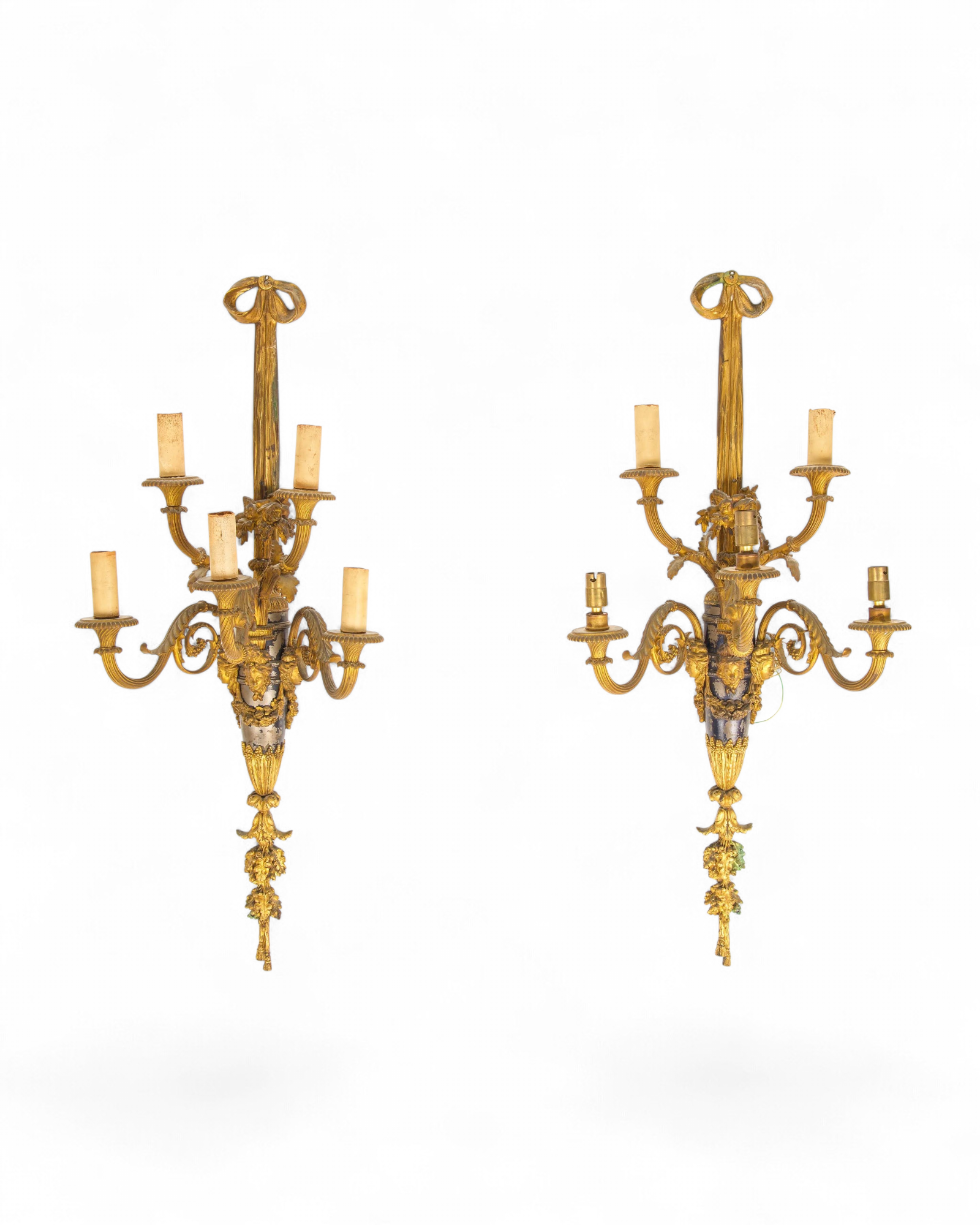 A Rare Pair of Gilt-Bronze Five-Light Wall Light Sconces by Henri Vian, Paris - Stamped