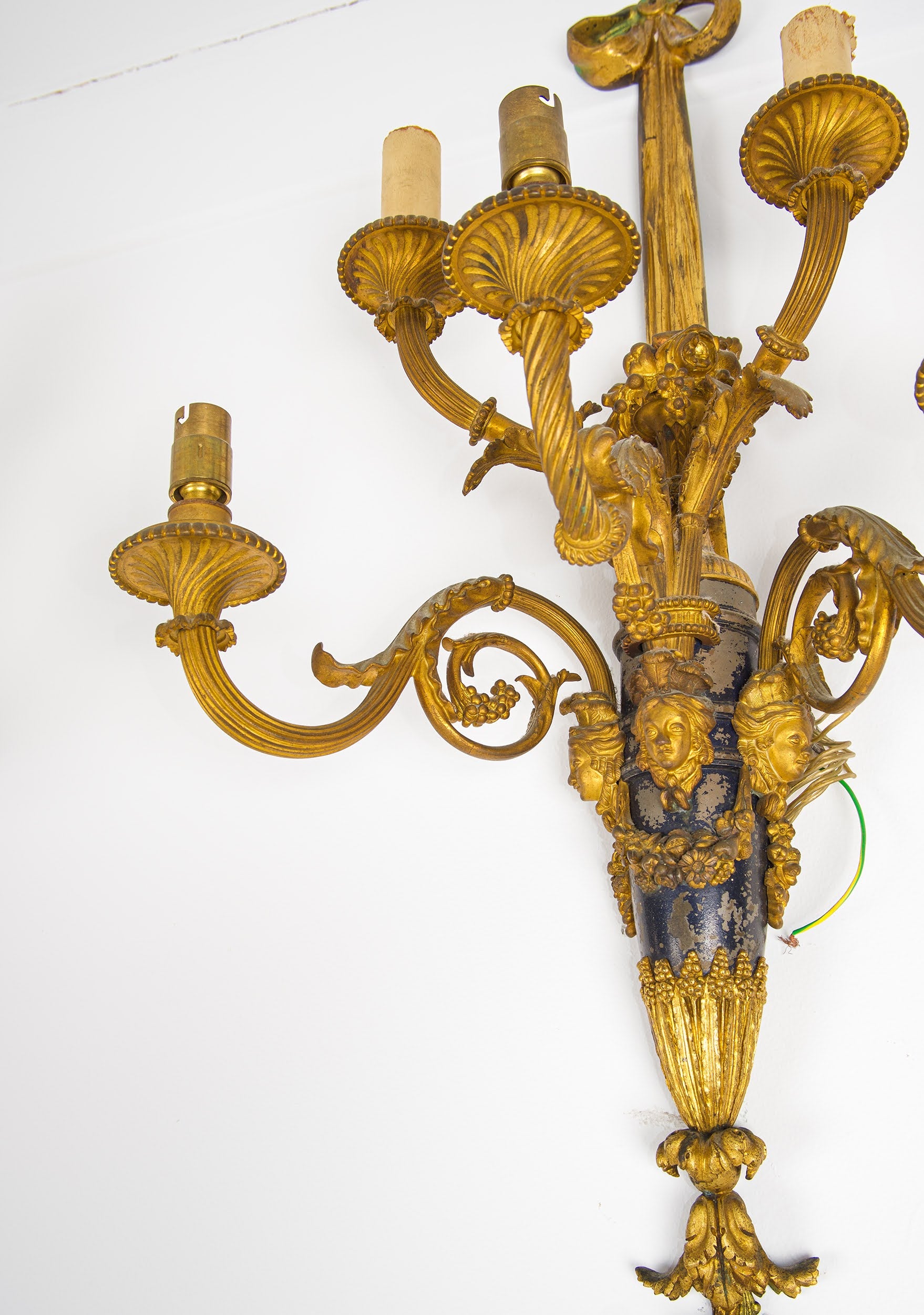 A Rare Pair of Gilt-Bronze Five-Light Wall Light Sconces by Henri Vian, Paris - Stamped