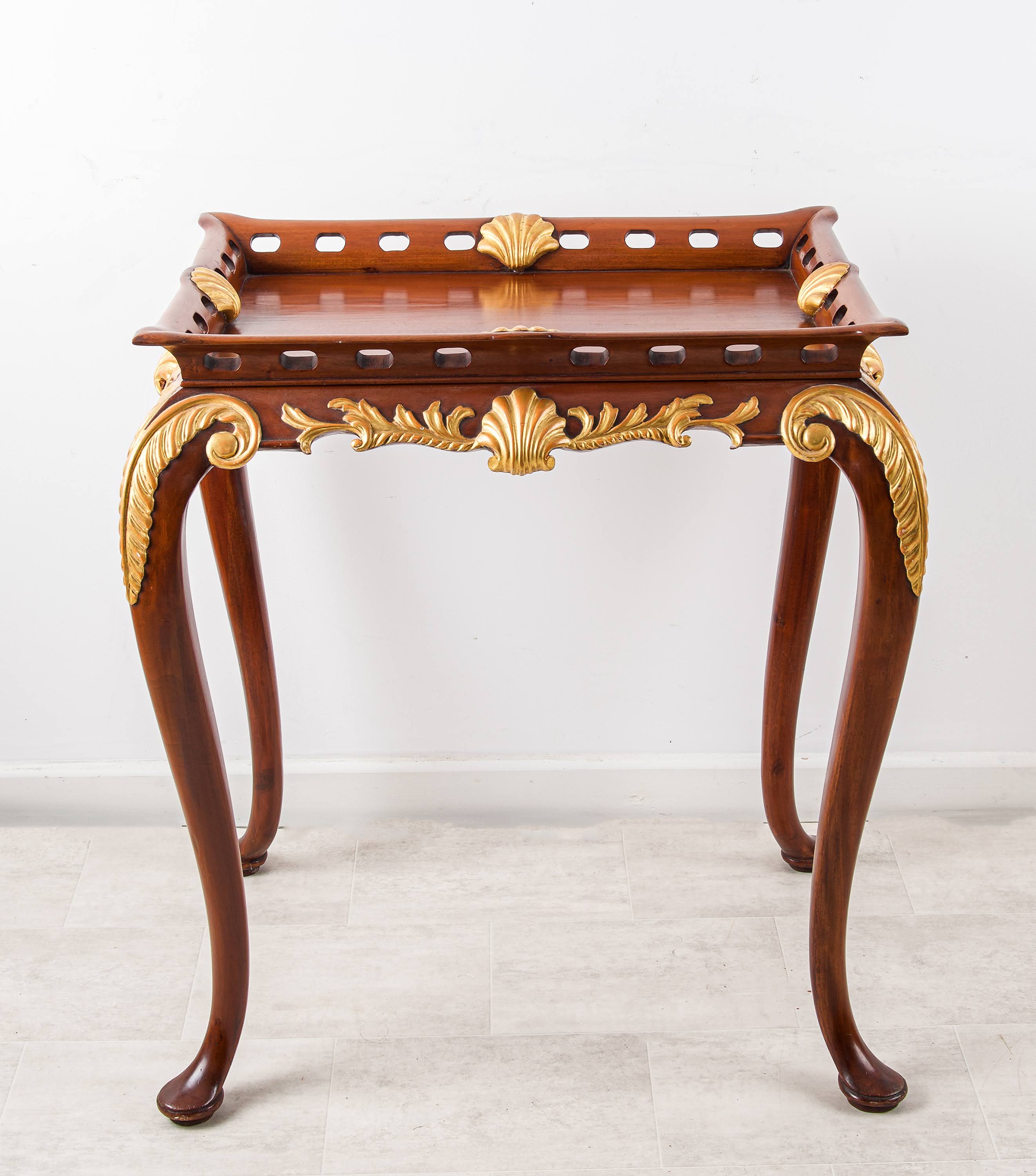Vintage Mahogany & Gilt Console Table with Carved Shell Motifs
