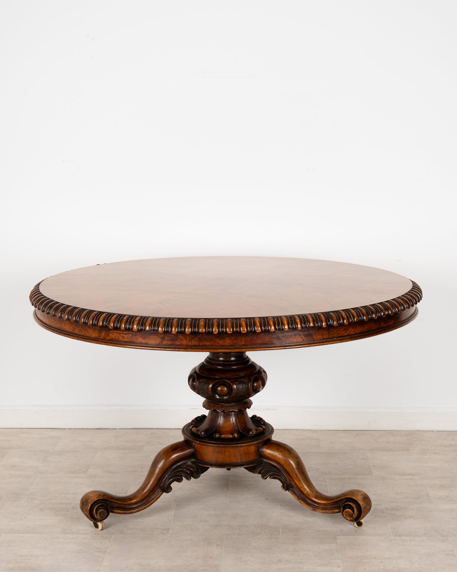 Antique Victorian Walnut Circular Centre Table On Tripod Base