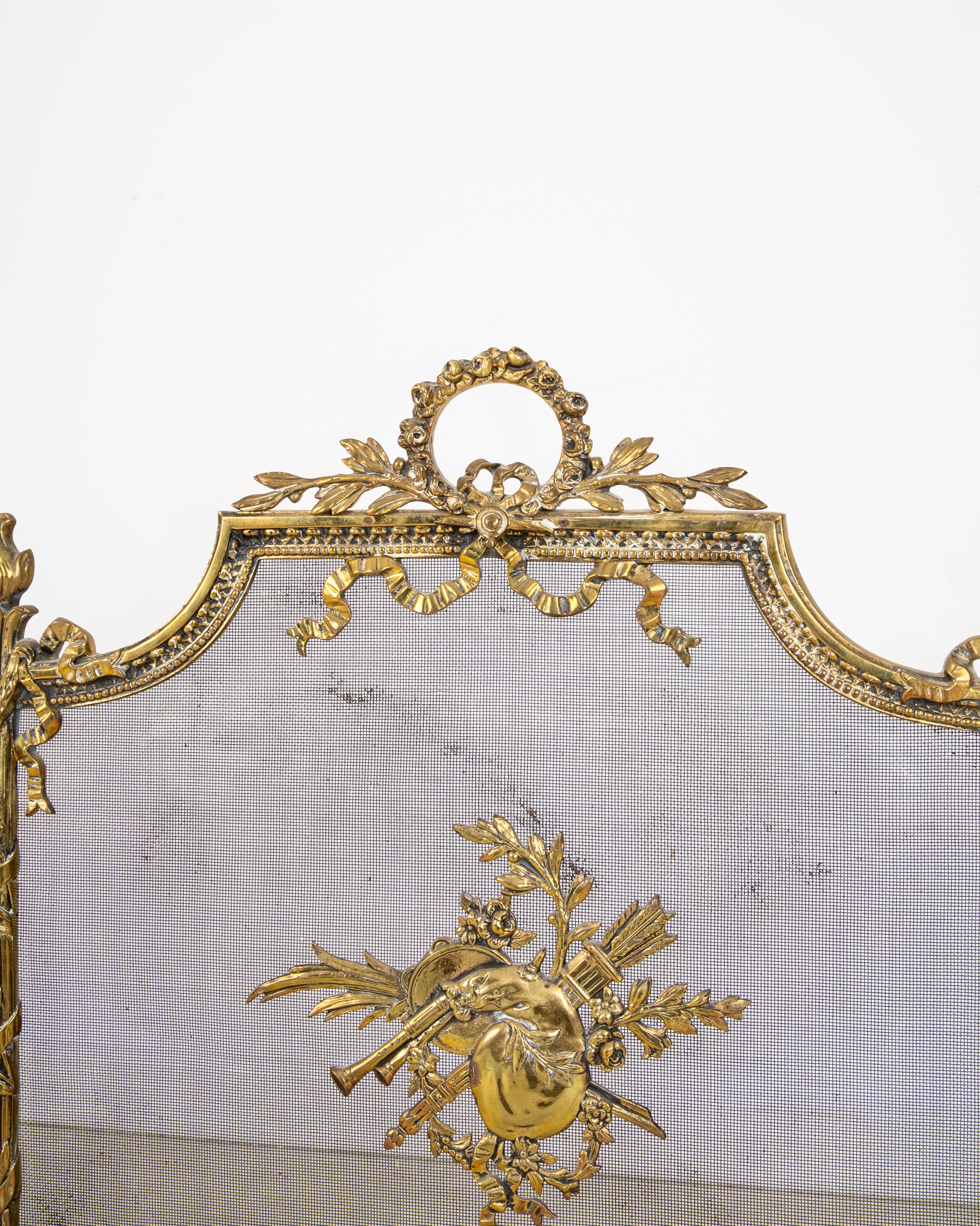 Antique French Louis XVI Style Gilt Brass Fireplace Fire Screen