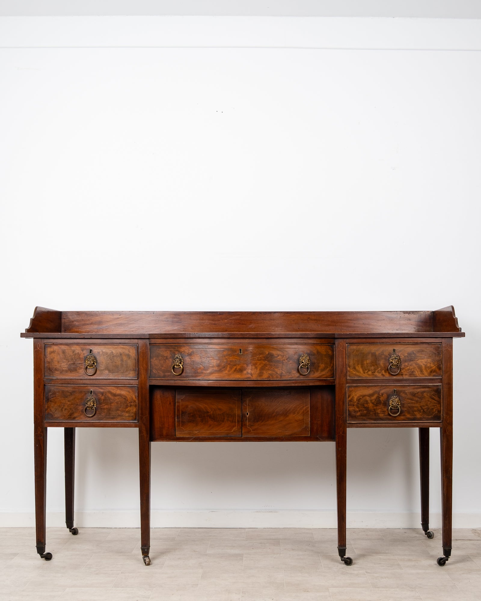 Antique Georgian Flame Mahogany Sideboard Server With Gallery Back c.1820