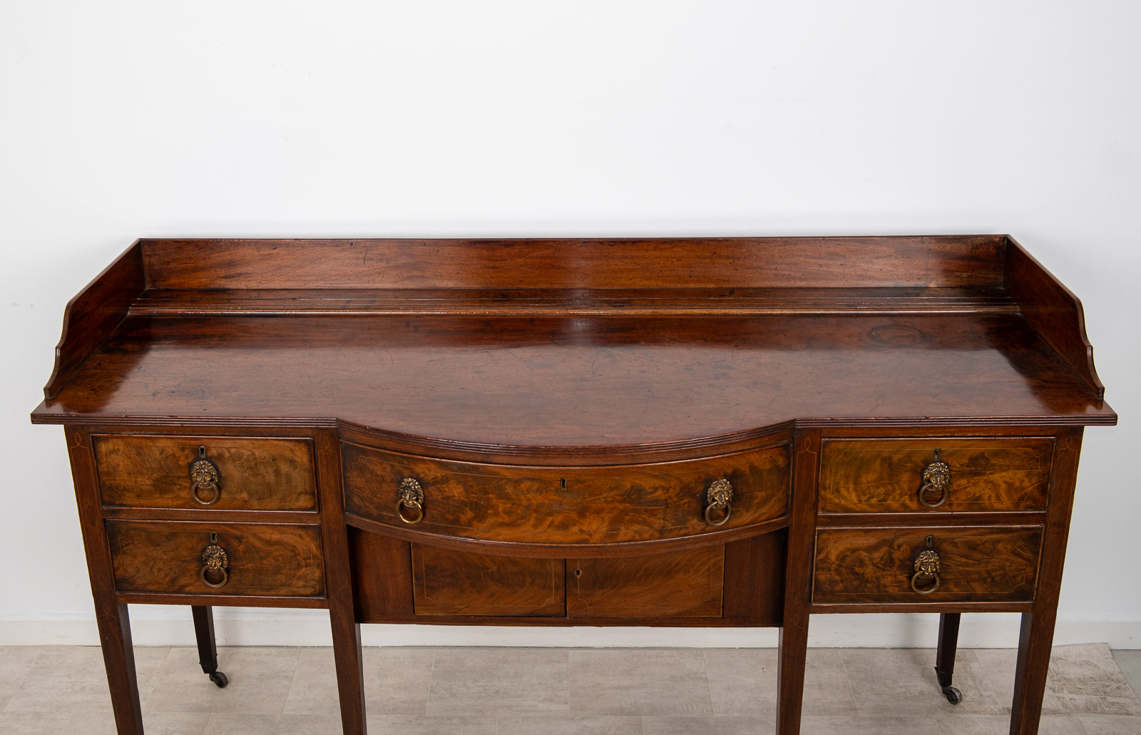 Antique Georgian Flame Mahogany Sideboard Server With Gallery Back c.1820