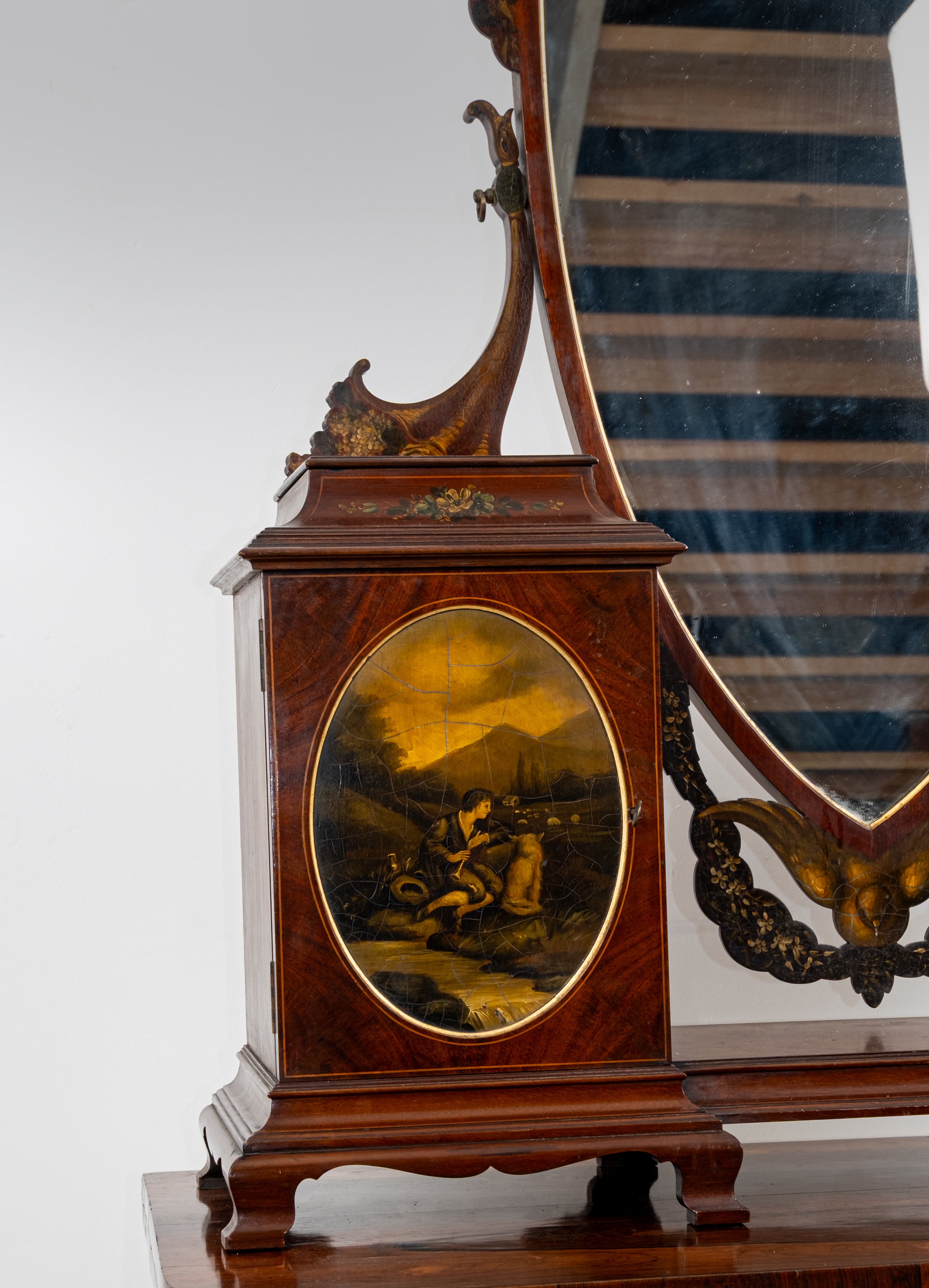 Antique Edwardian Inlaid Mahogany Table Top Cheval Mirror & Jewellery Cabinet c.1900