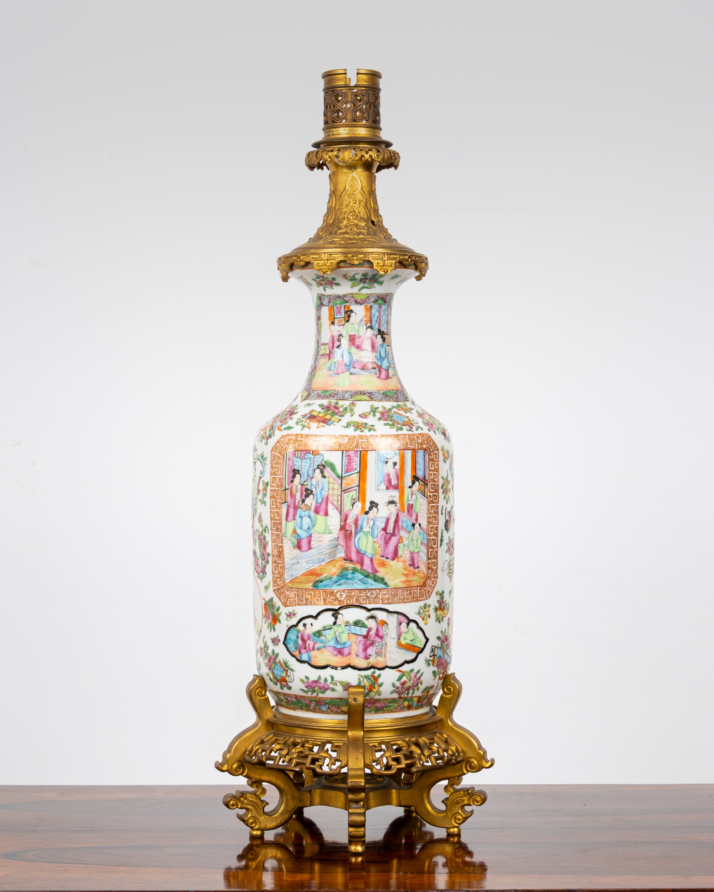 Large 19th Century Japanese Rose Medallion Porcelain Table Lamp with Gilt Bronze Mounts