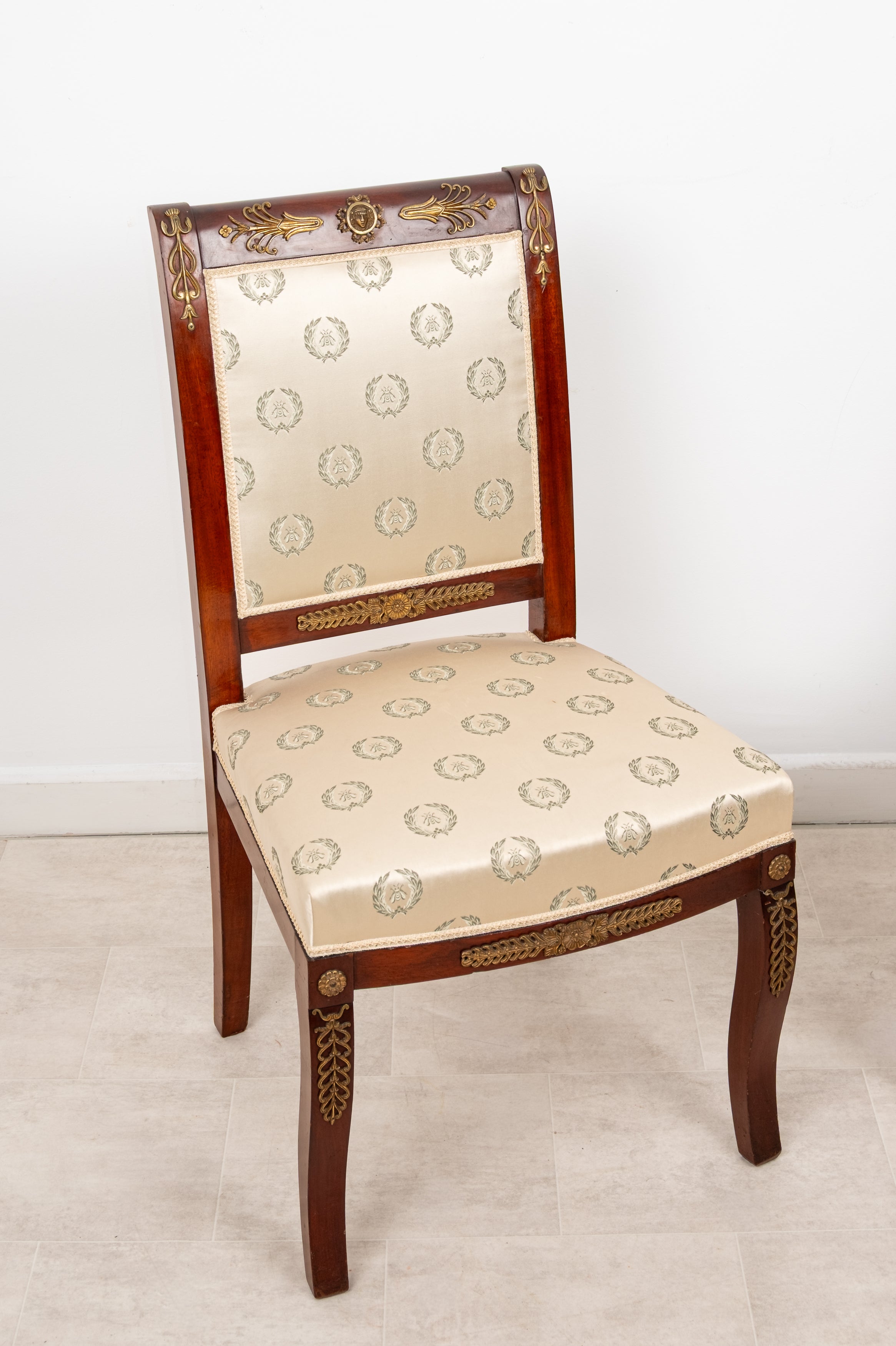 Pair Of Antique French Empire Revival Mahogany Side Chairs With Ormolu Mounts c.1880
