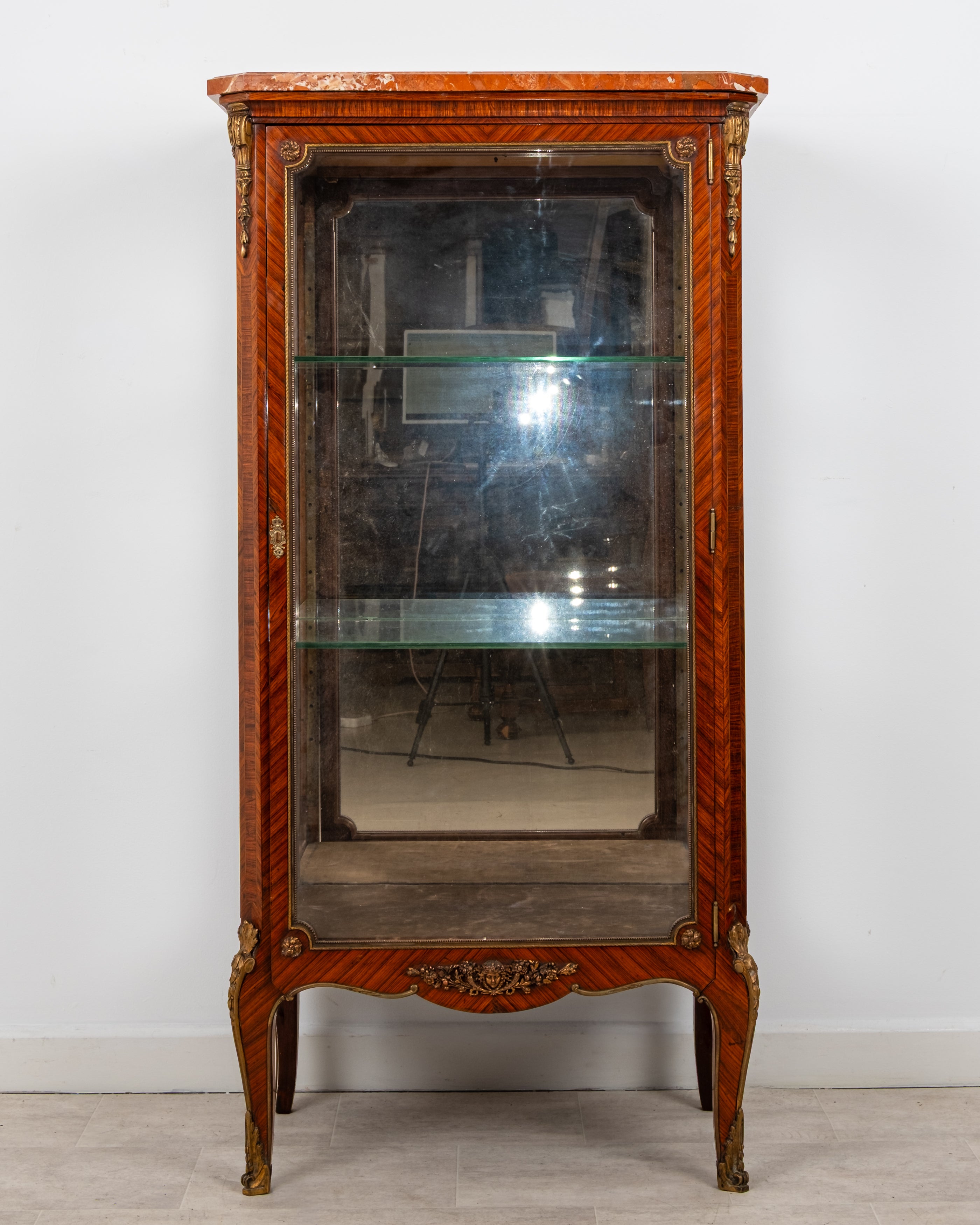Antique Kingwood & Ormolu Display Cabinet by François Linke with Rouge Marble Top