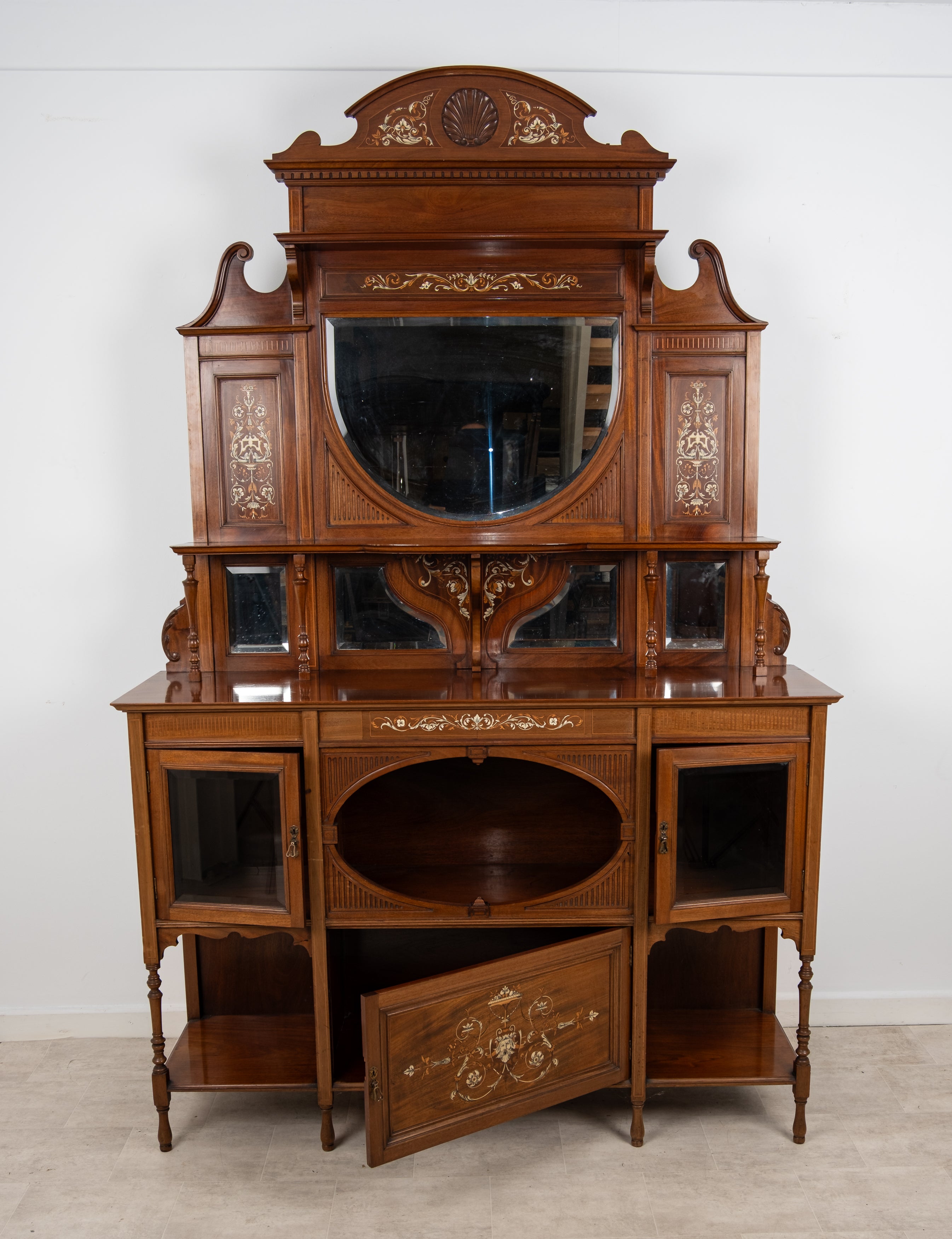 Antique Victorian Mahogany Inlaid Chiffonier Cabinet c.1890