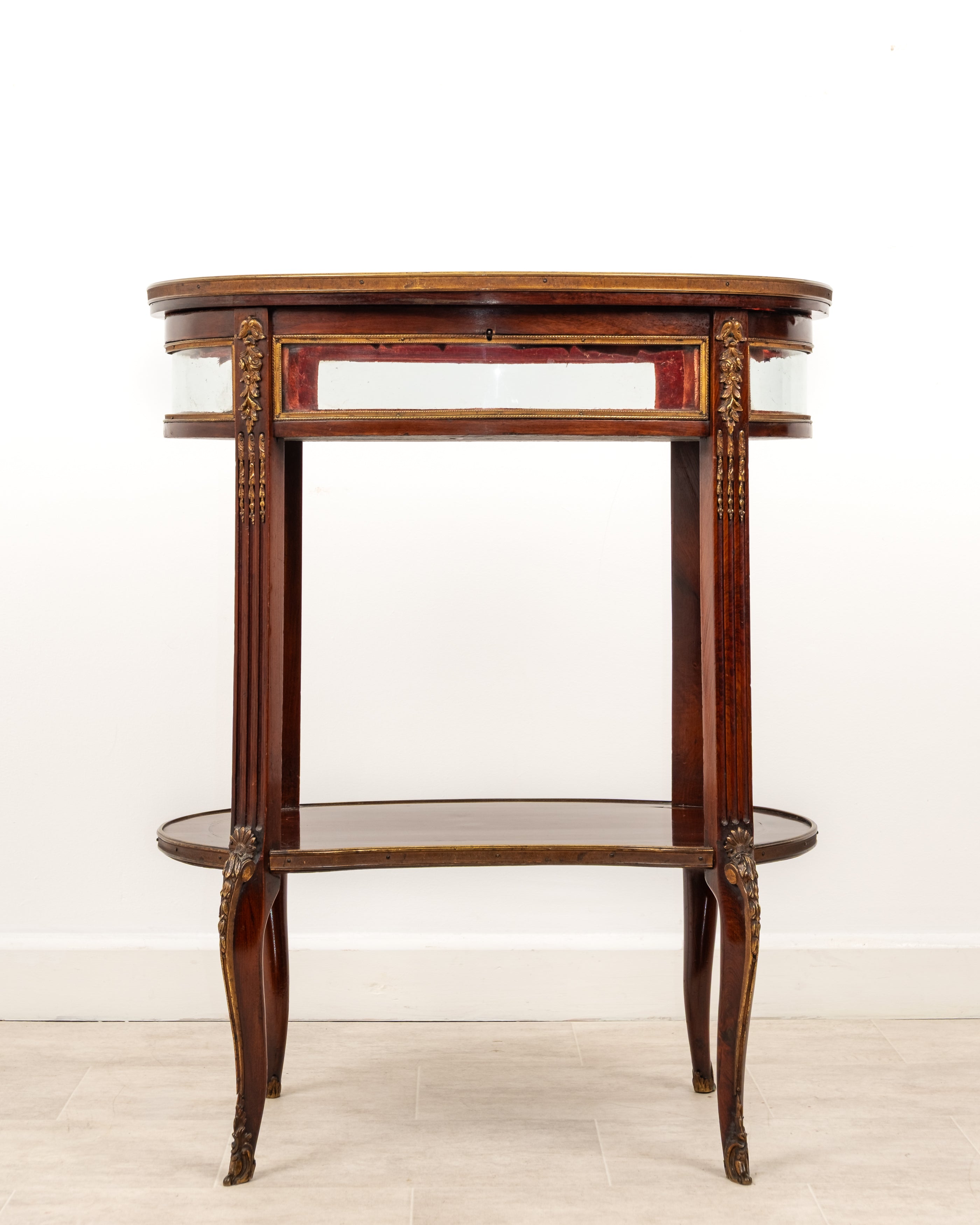 Antique French Mahogany Bijouterie Display Table With Glass Top & Ormolu Mounts c.1900