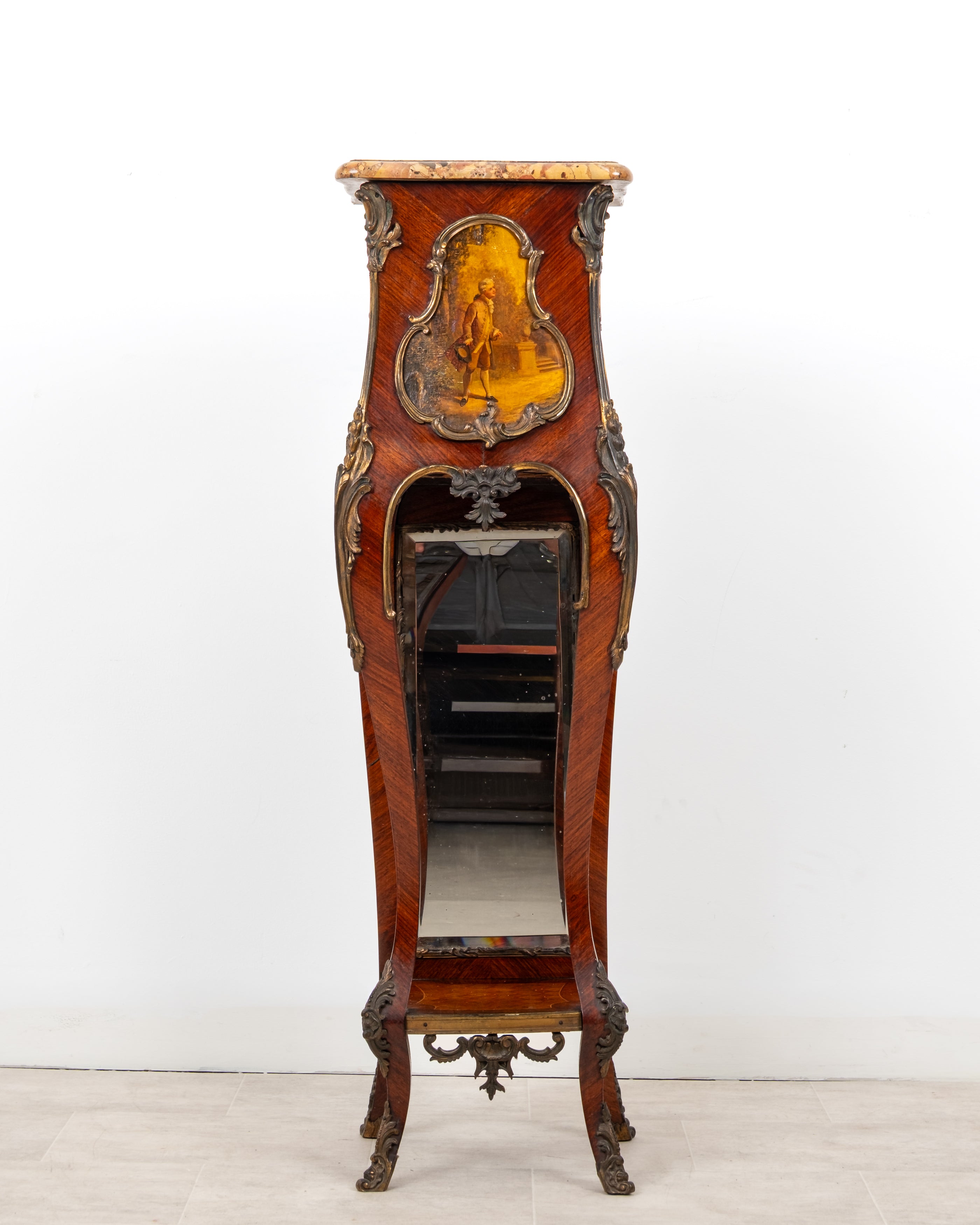 Antique French Kingwood Vernis Martin Marble Top Pedestal Stand