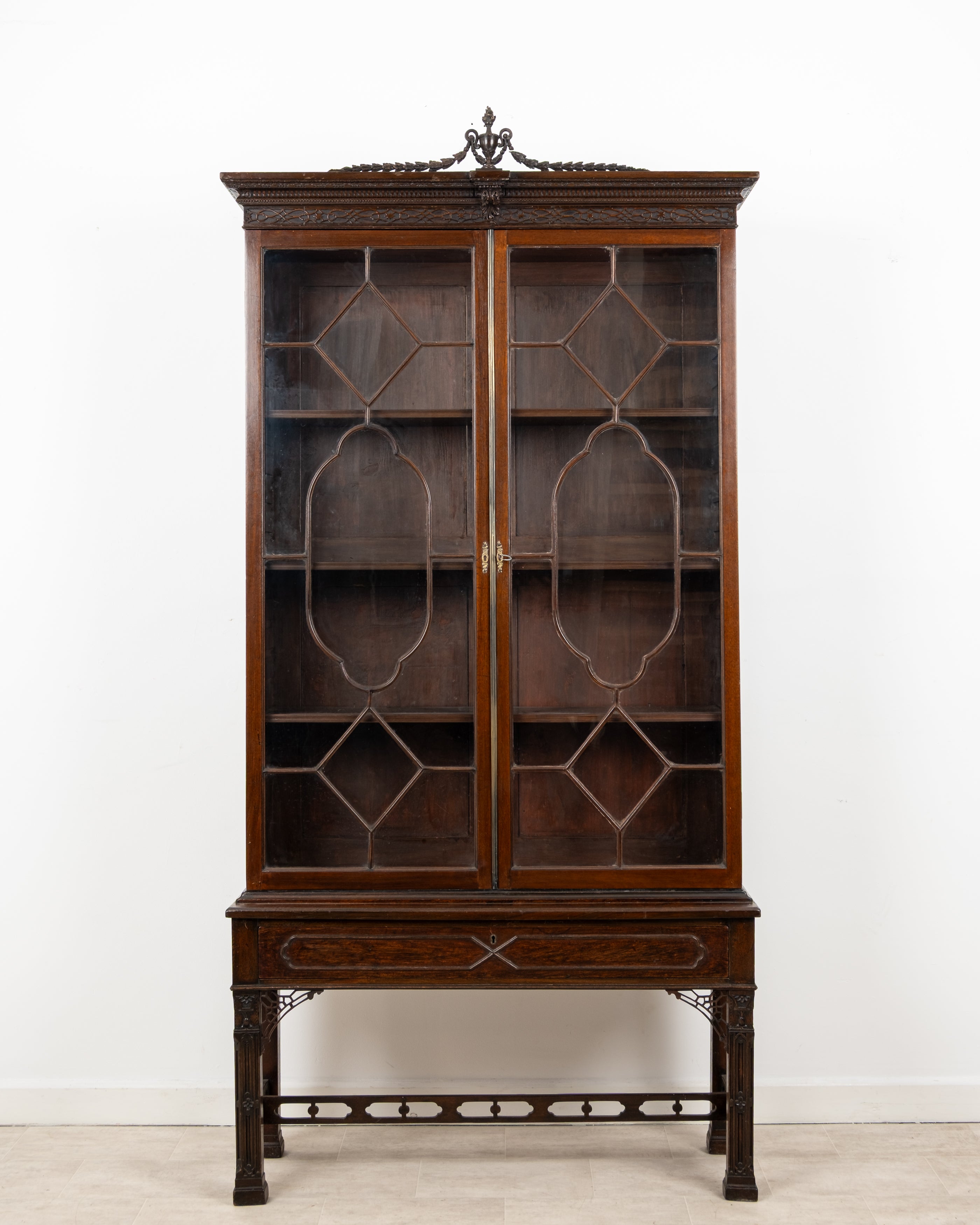 Antique Chippendale Revival mahogany astragal glazed bookcase cabinet circa 1900