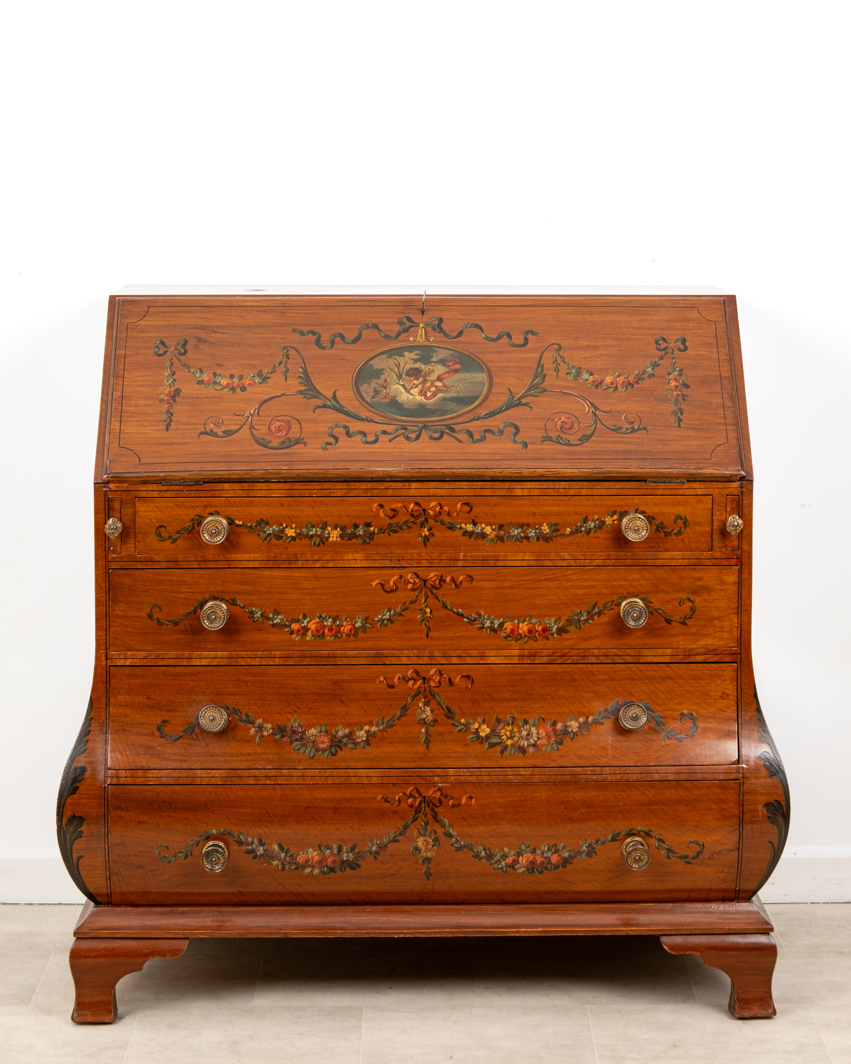 Antique Edwardian satinwood painted bureau chest of drawers circa 1900
