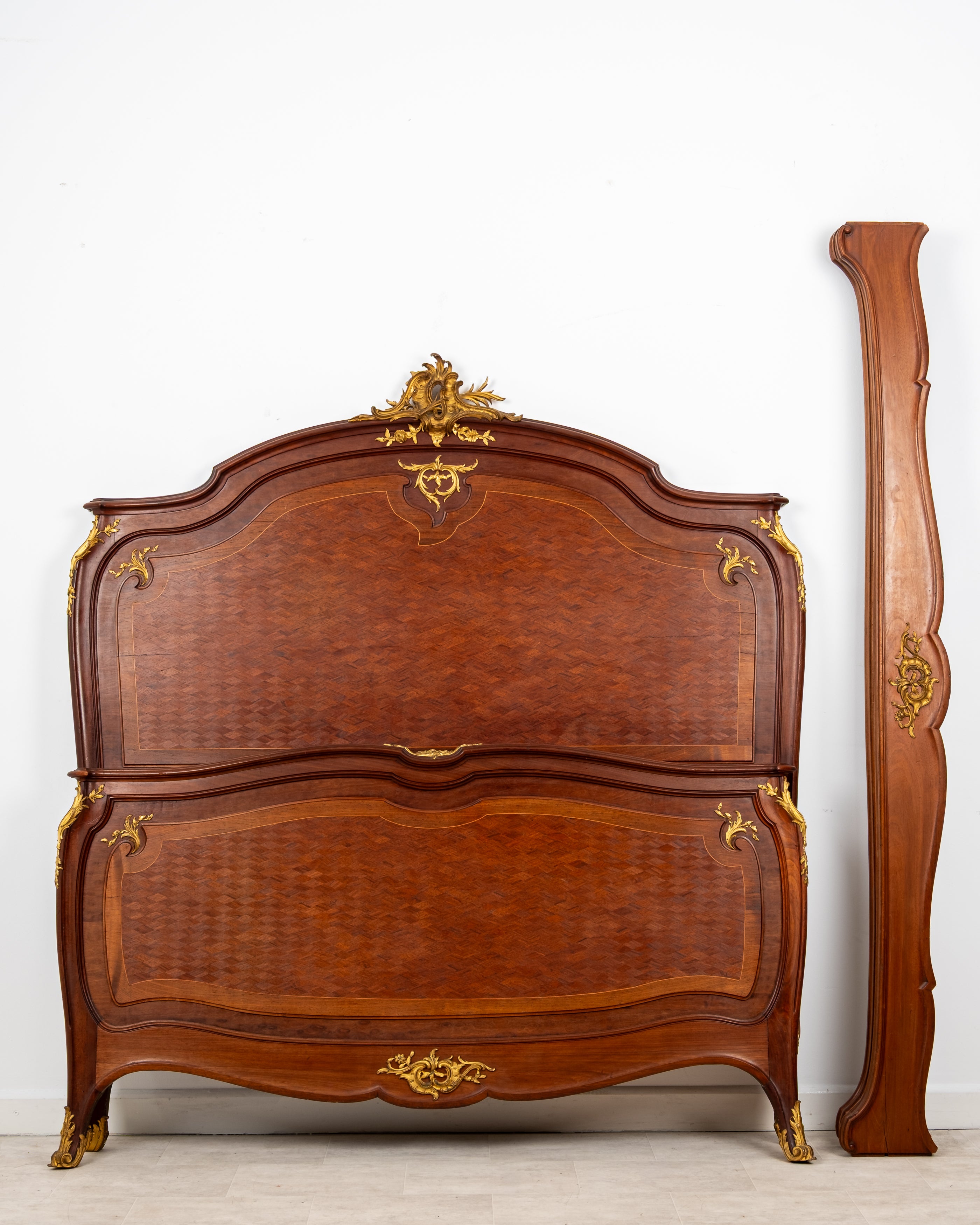 Antique French kingwood parquetry and ormolu mounted king size bed circa 1880