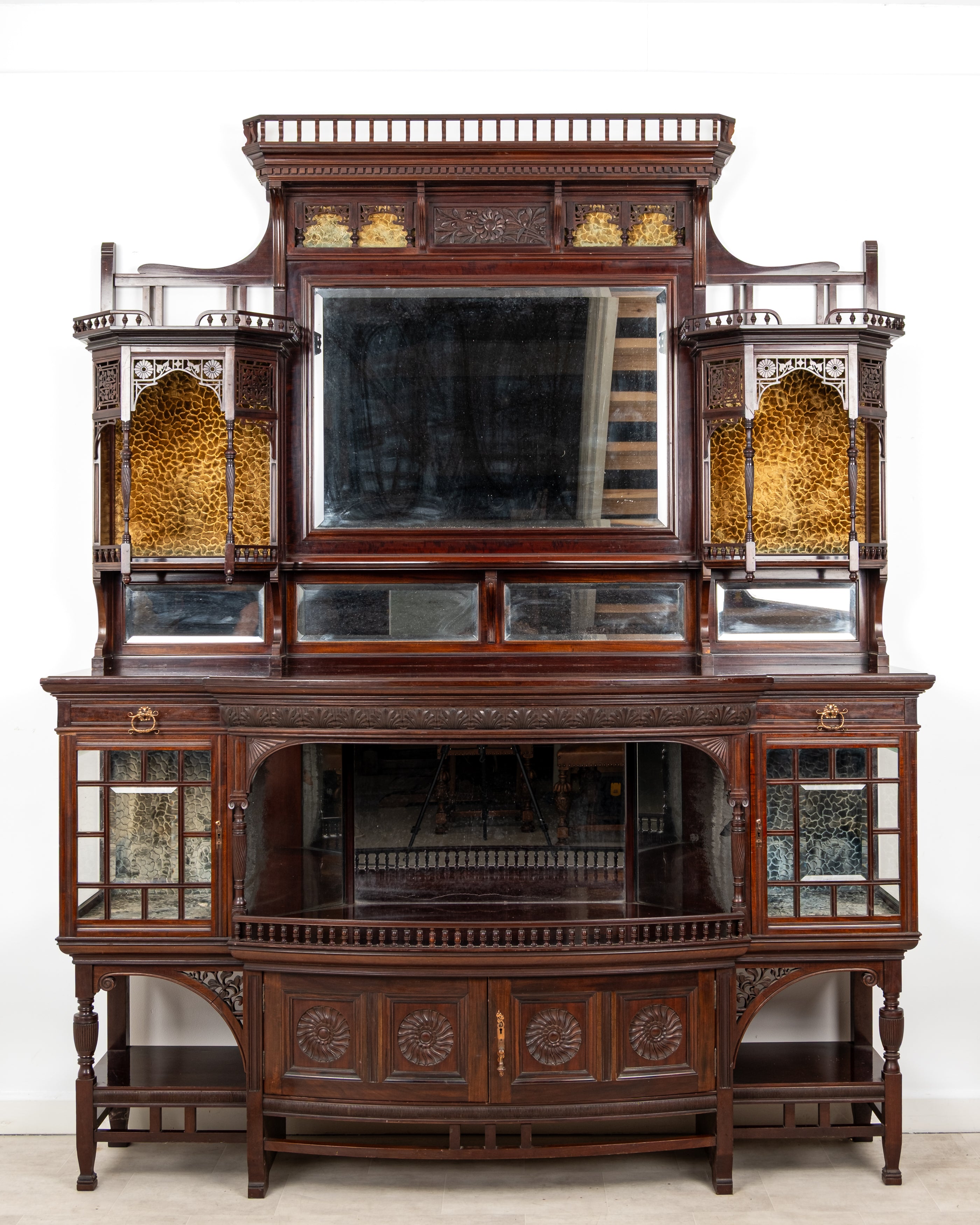 Monumental antique mahogany display sideboard by Lamb of Manchester circa 1890
