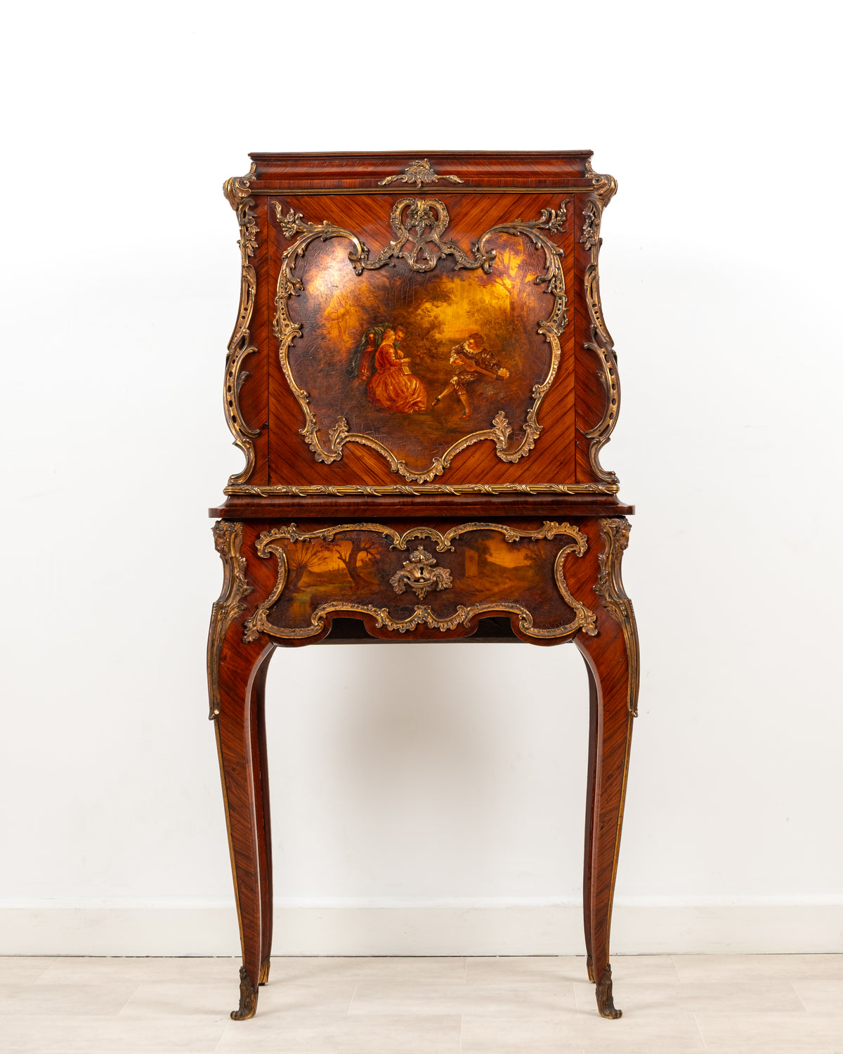 Antique French kingwood Vernis Martin secrétaire on stand circa 1880