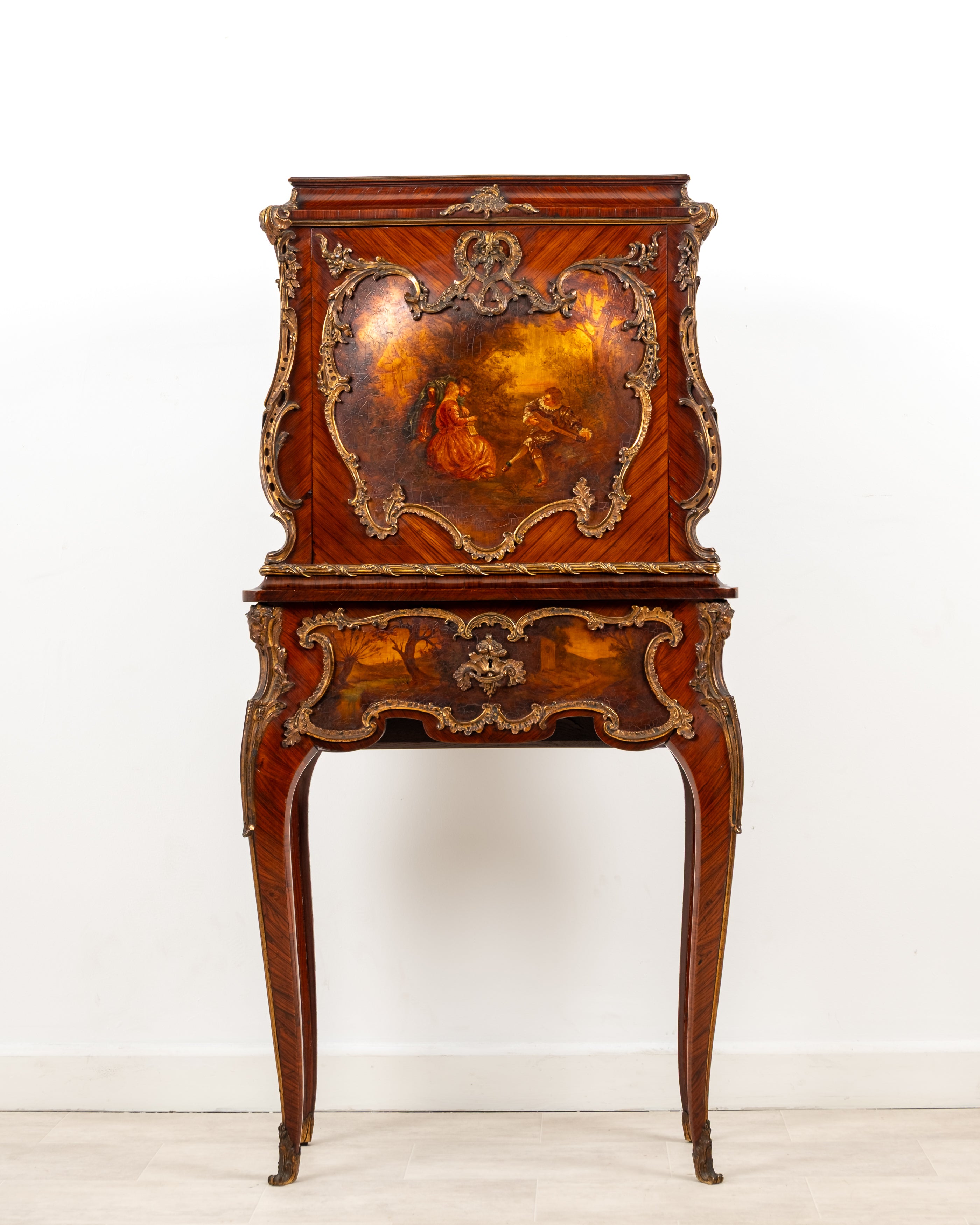 Antique French kingwood Vernis Martin secrétaire on stand circa 1880