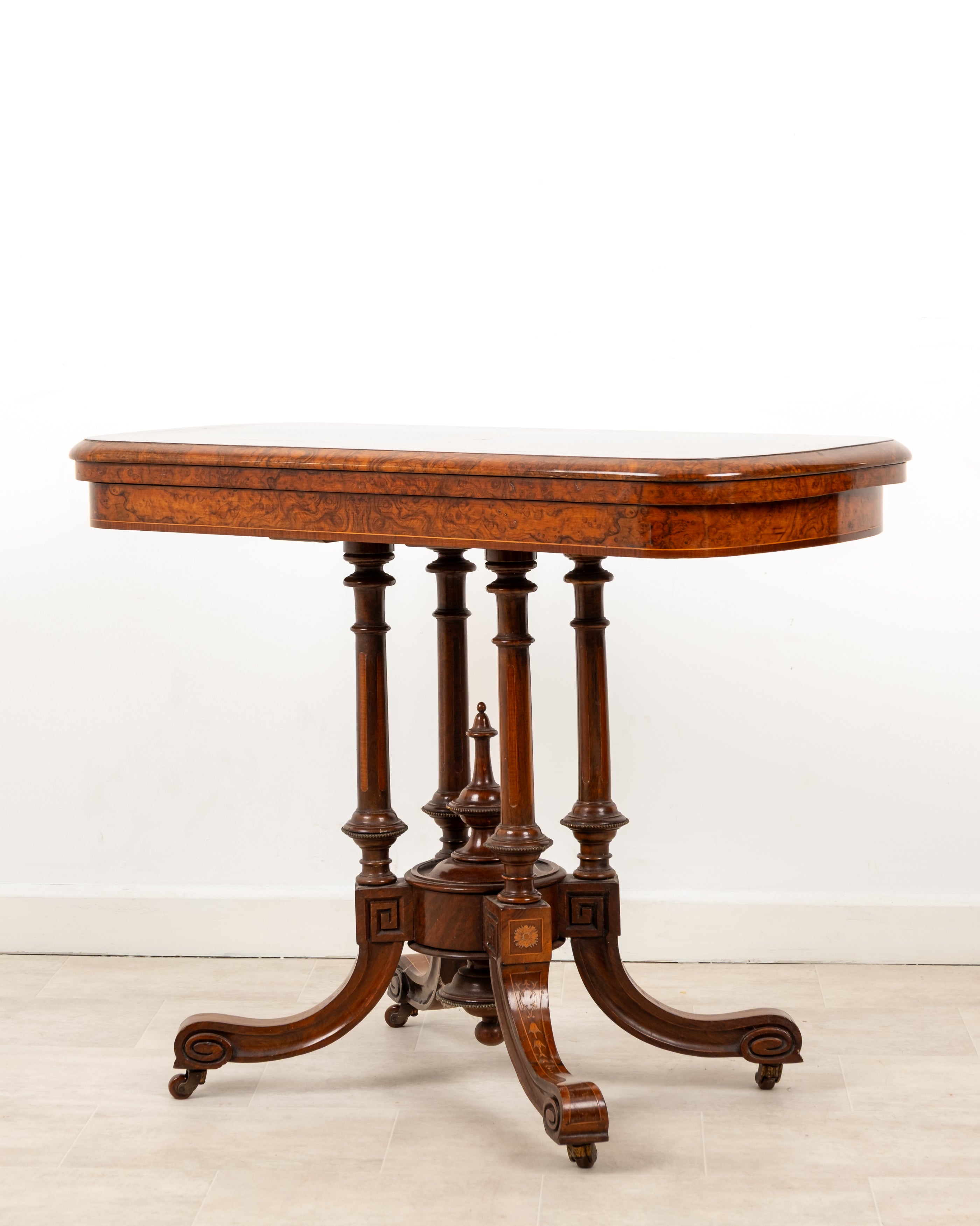 Antique Victorian burr walnut fold over games card table circa 1880