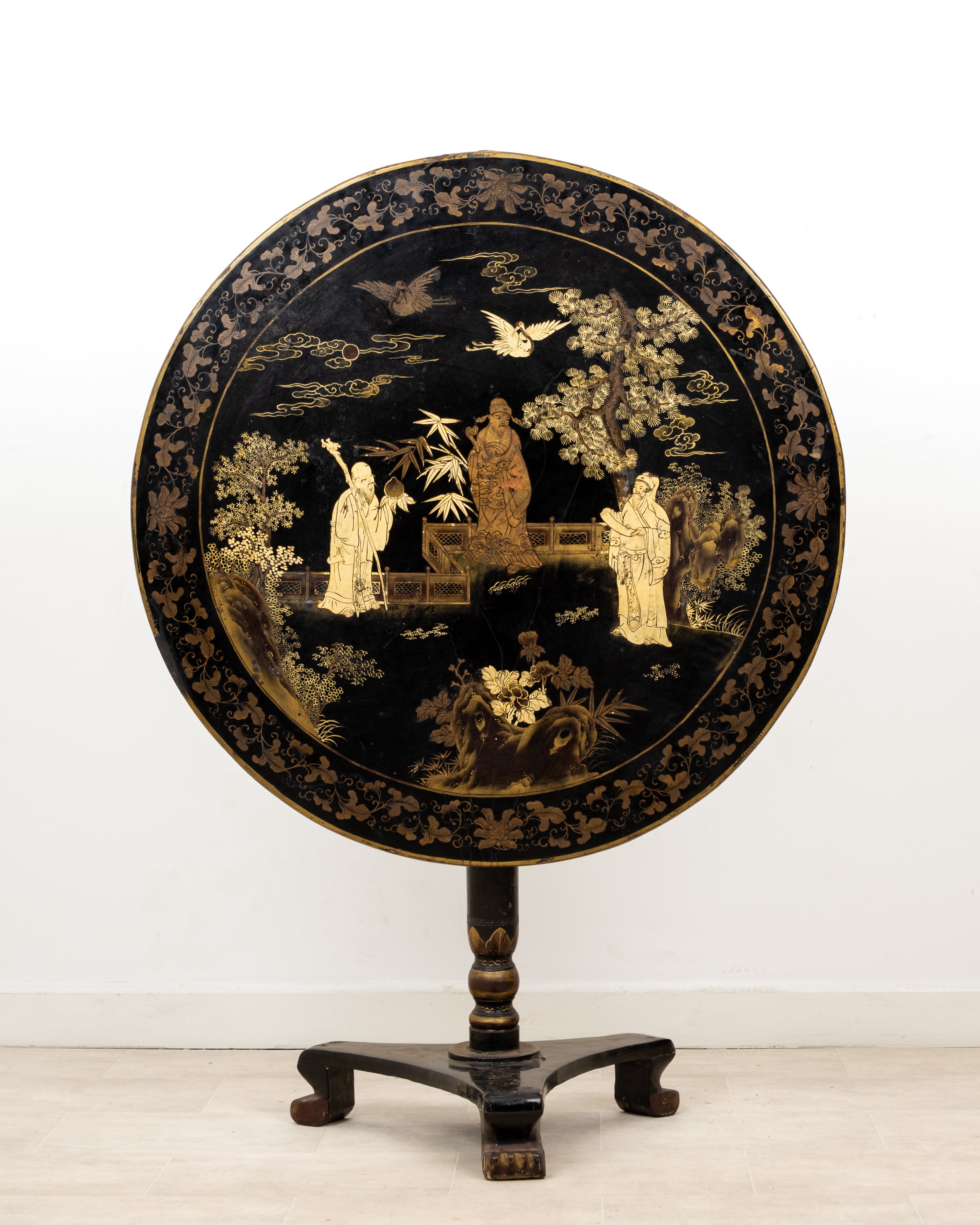 Antique Chinese black lacquer tilt top table circa 1900