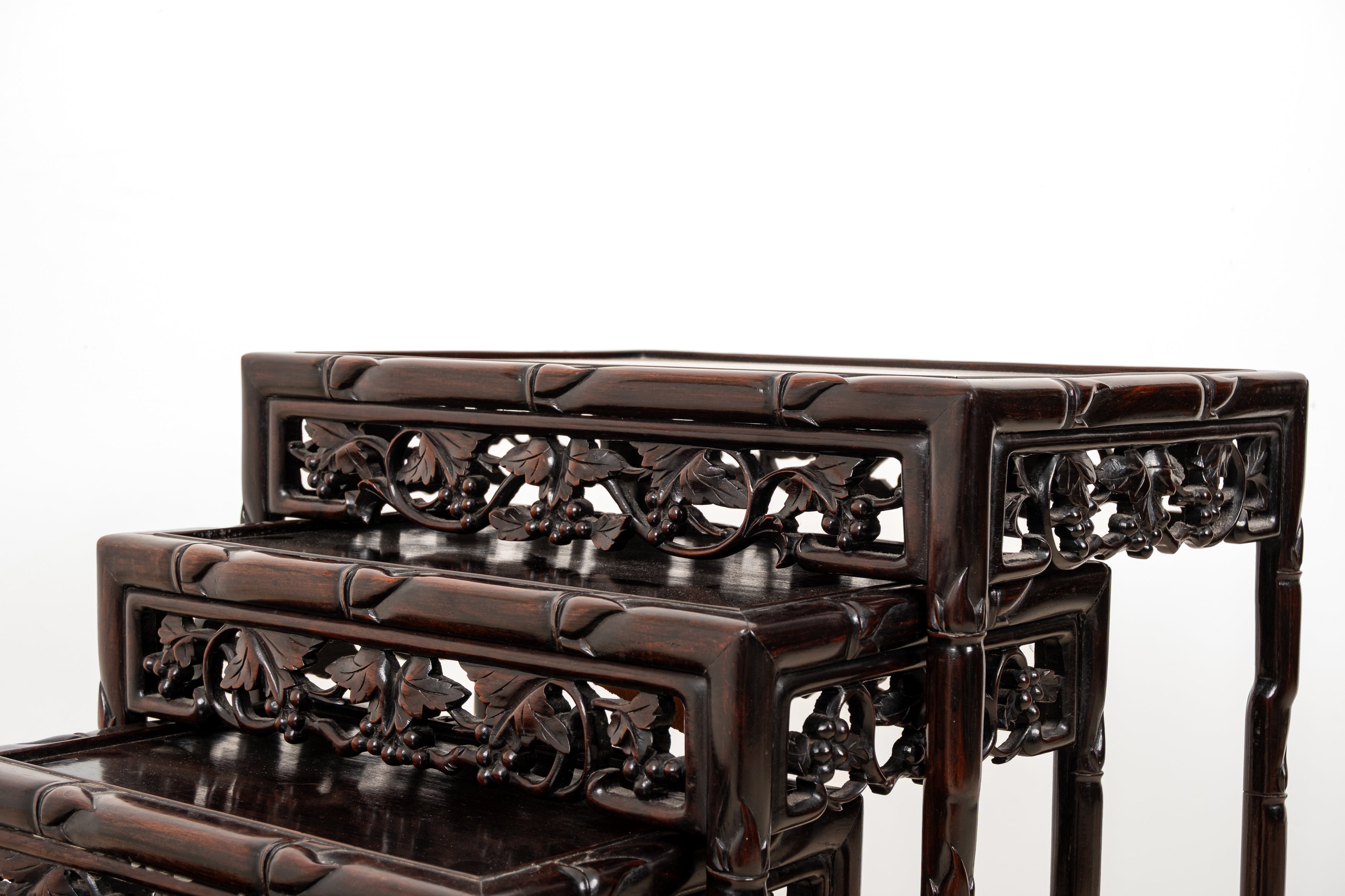 Antique Chinese Hardwood Nest of Four Tables c.1900 | Carved Graduated Side Tables