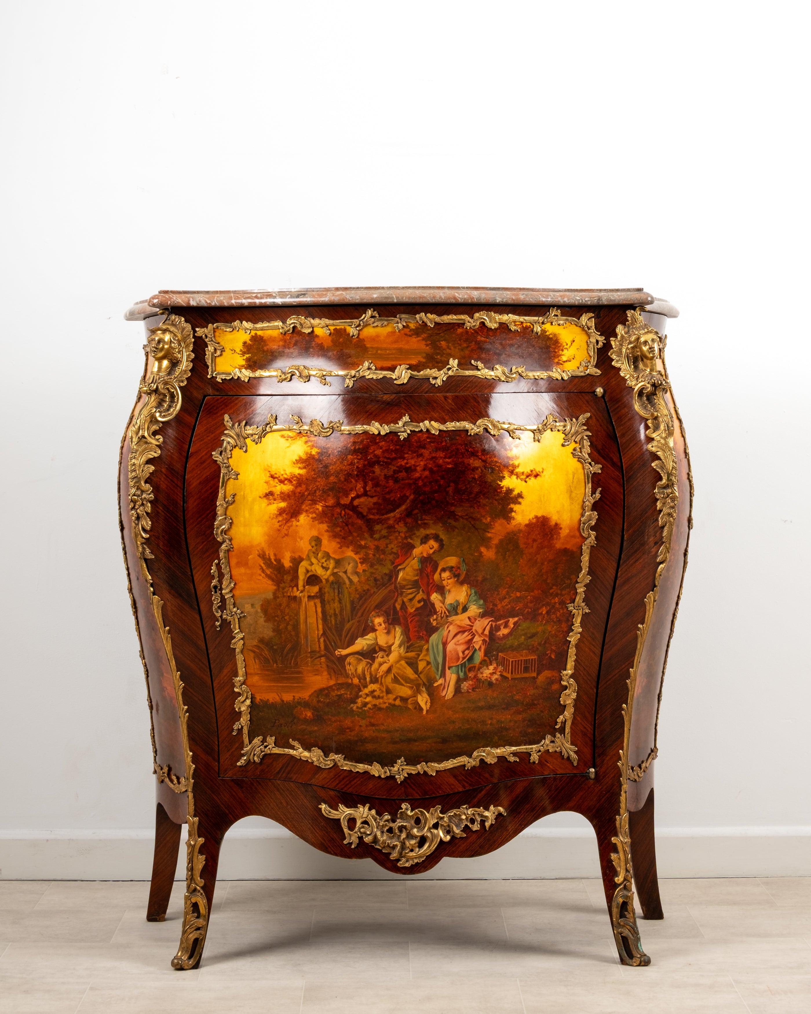 Antique French Vernis Martin bombé cabinet with ormolu mounts circa 1900