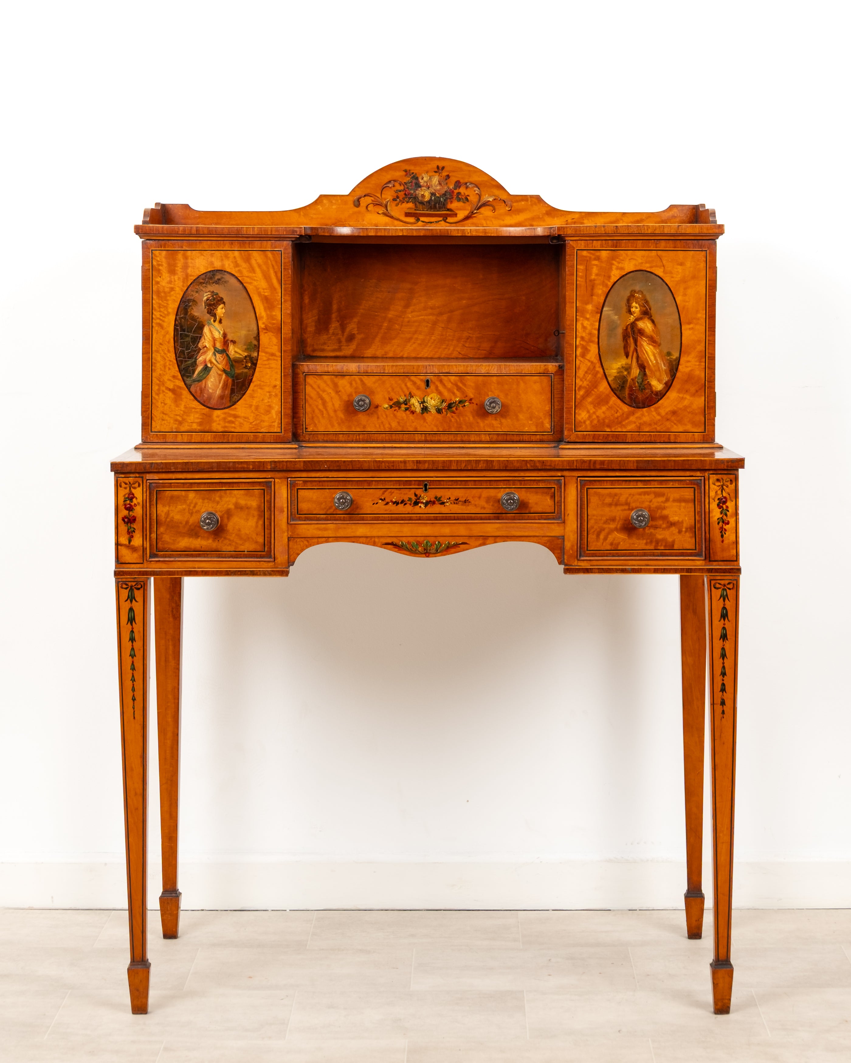 Fine Edwardian Satinwood Hand-Painted Writing Desk c.1900