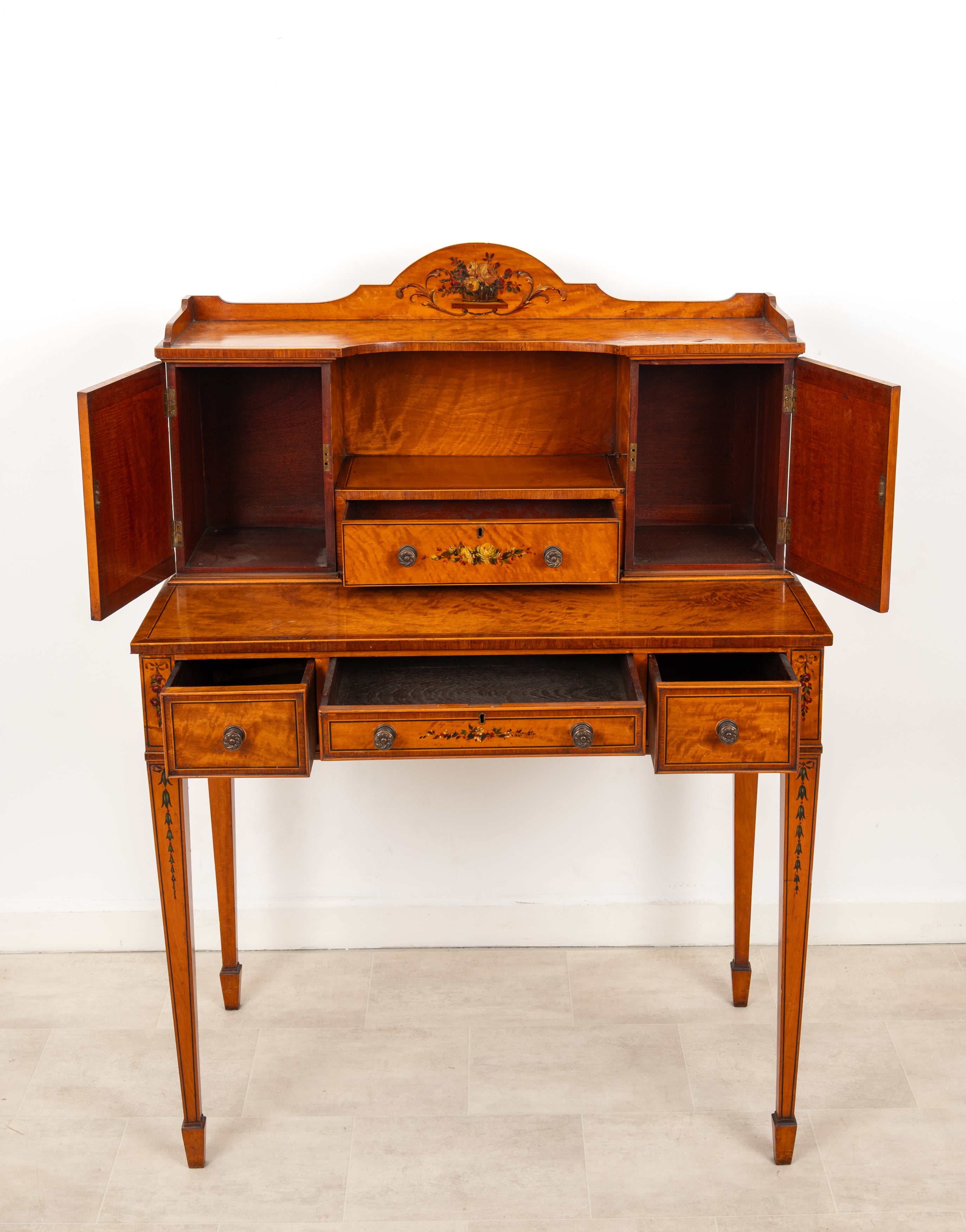 Fine Edwardian Satinwood Hand-Painted Writing Desk c.1900