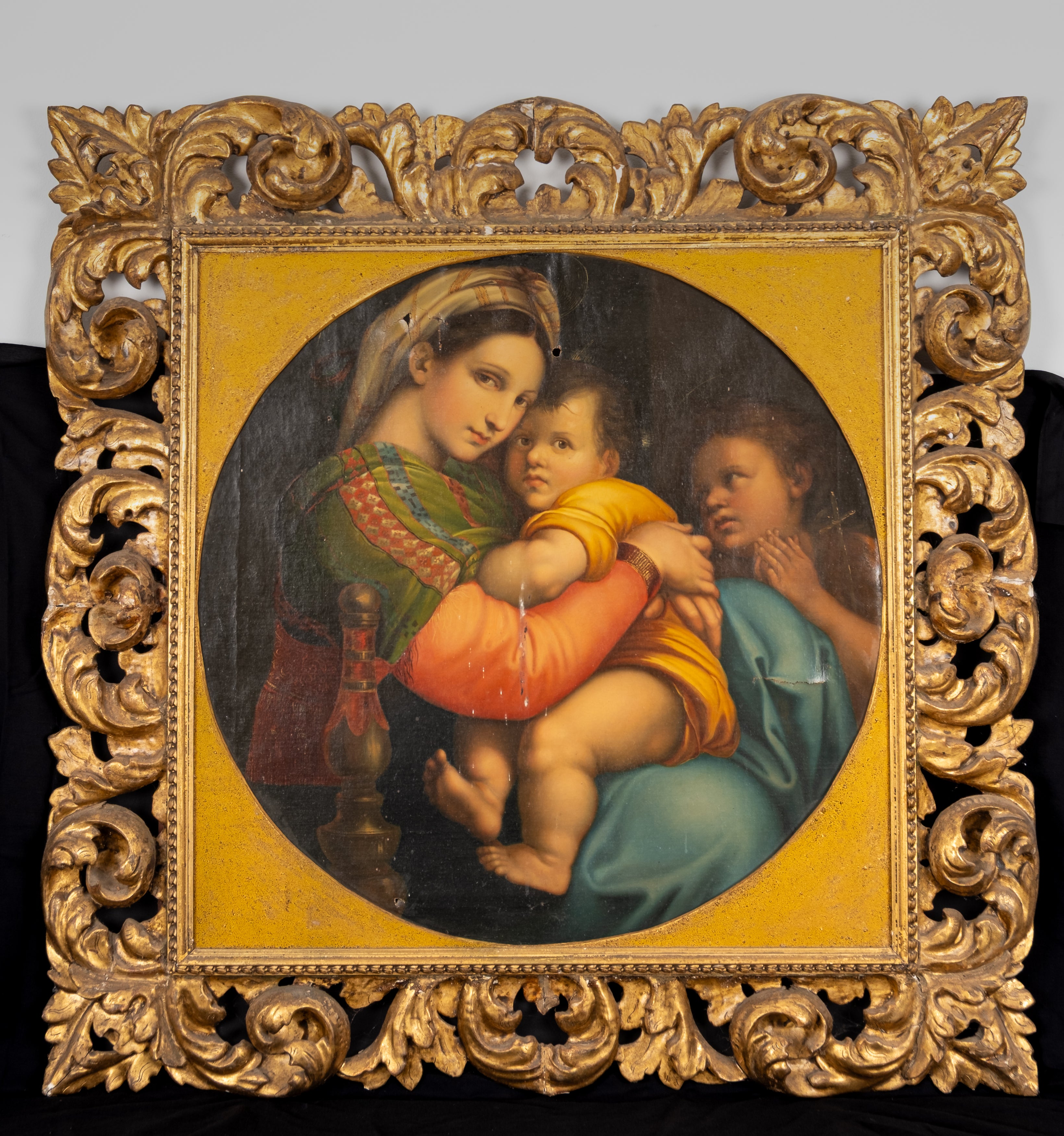 Large Italian Oil Painting After Raphael Madonna della Seggiola, Florence 1868