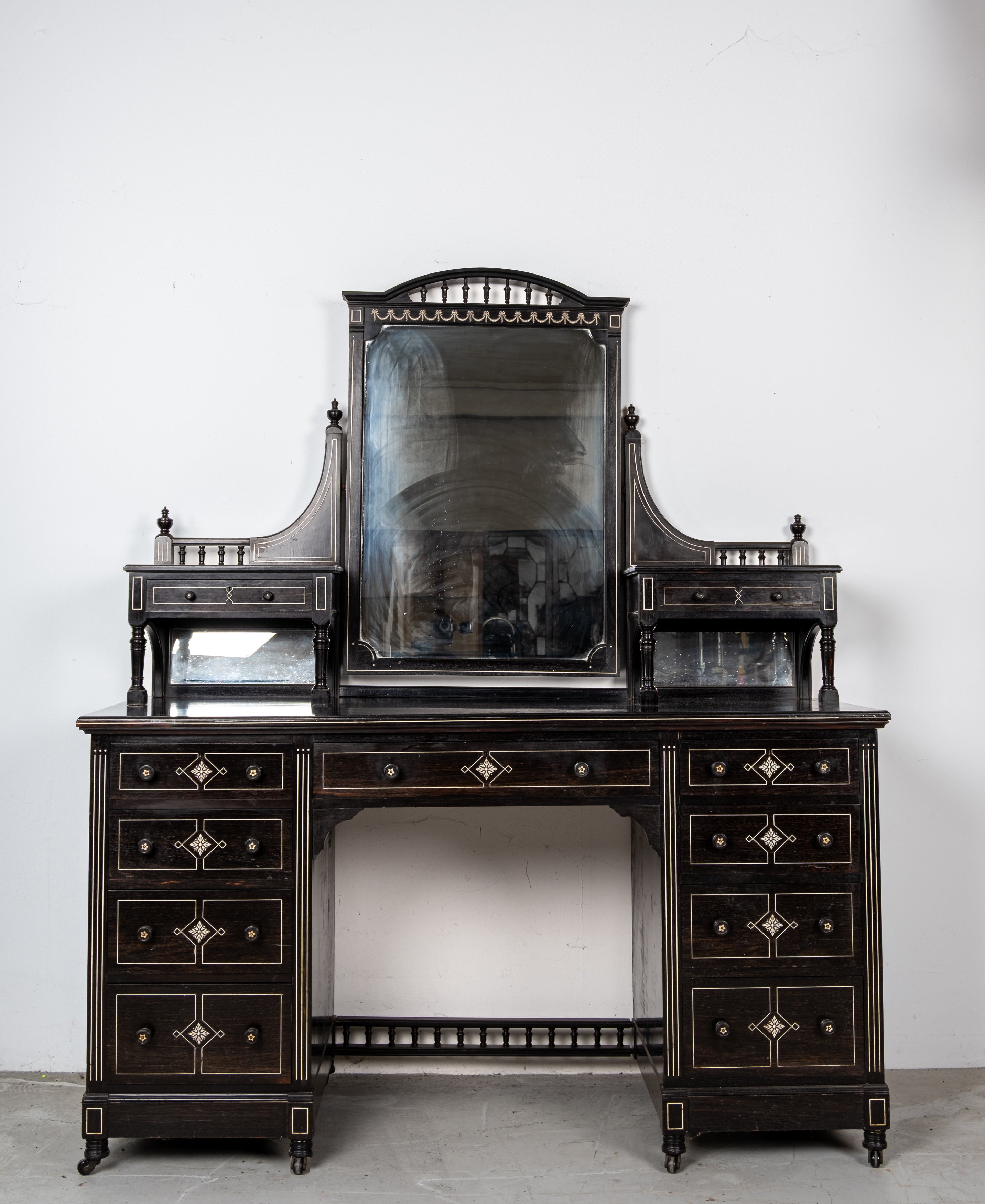 Antique Victorian Ebonised & Inlaid Six-Piece Bedroom Suite c.1880