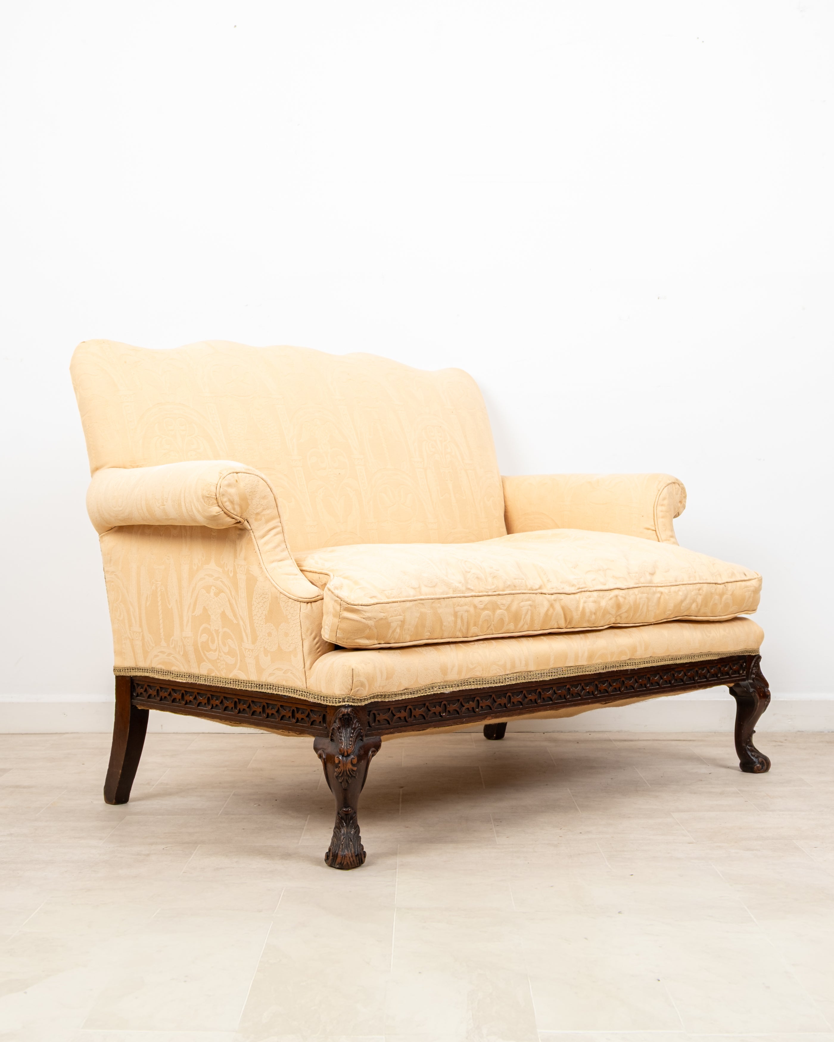 Antique Mahogany Chippendale Revival Two Seat Settee c.1900