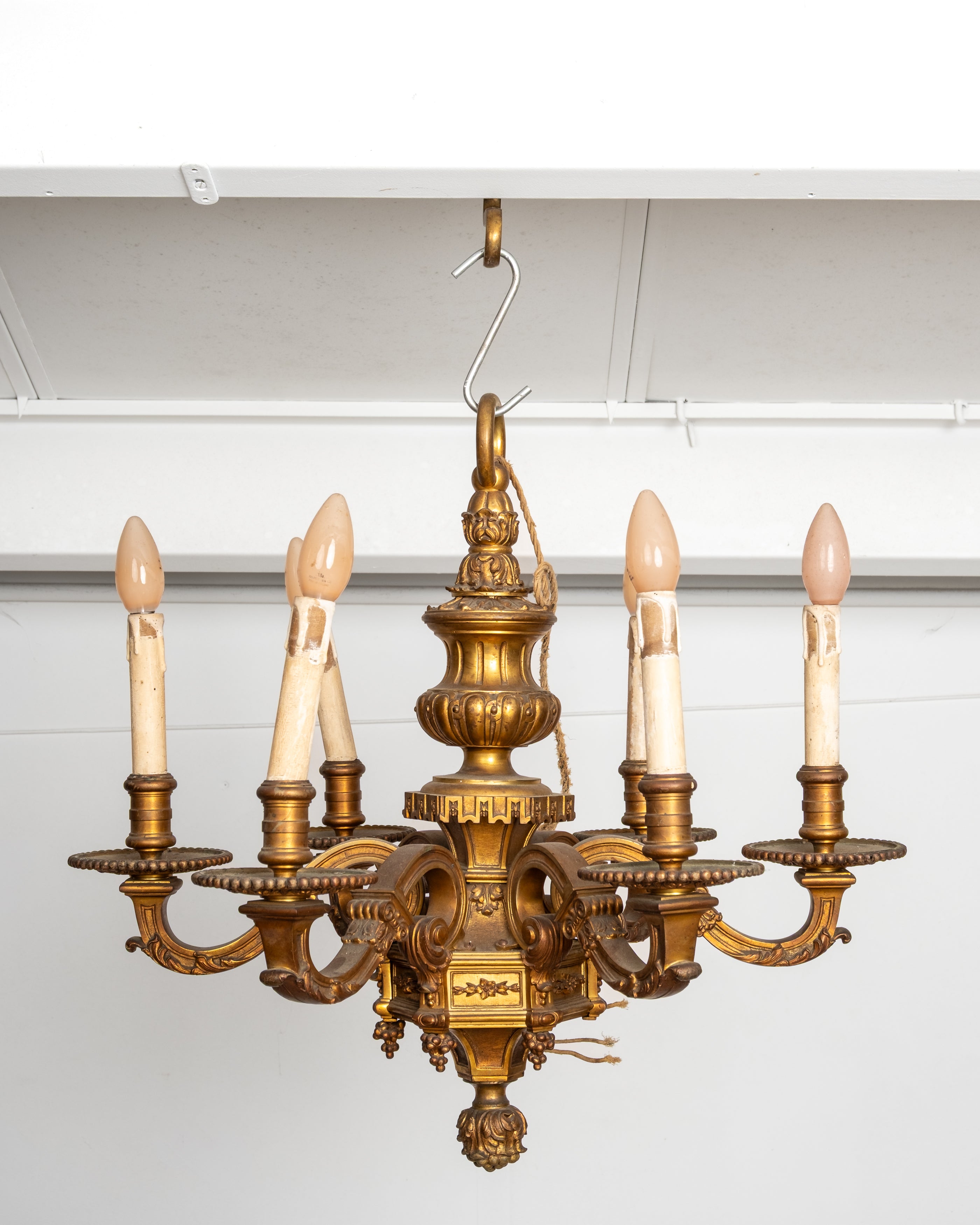 Antique French Louis XVI Revival gilt bronze eight light chandelier circa 1900