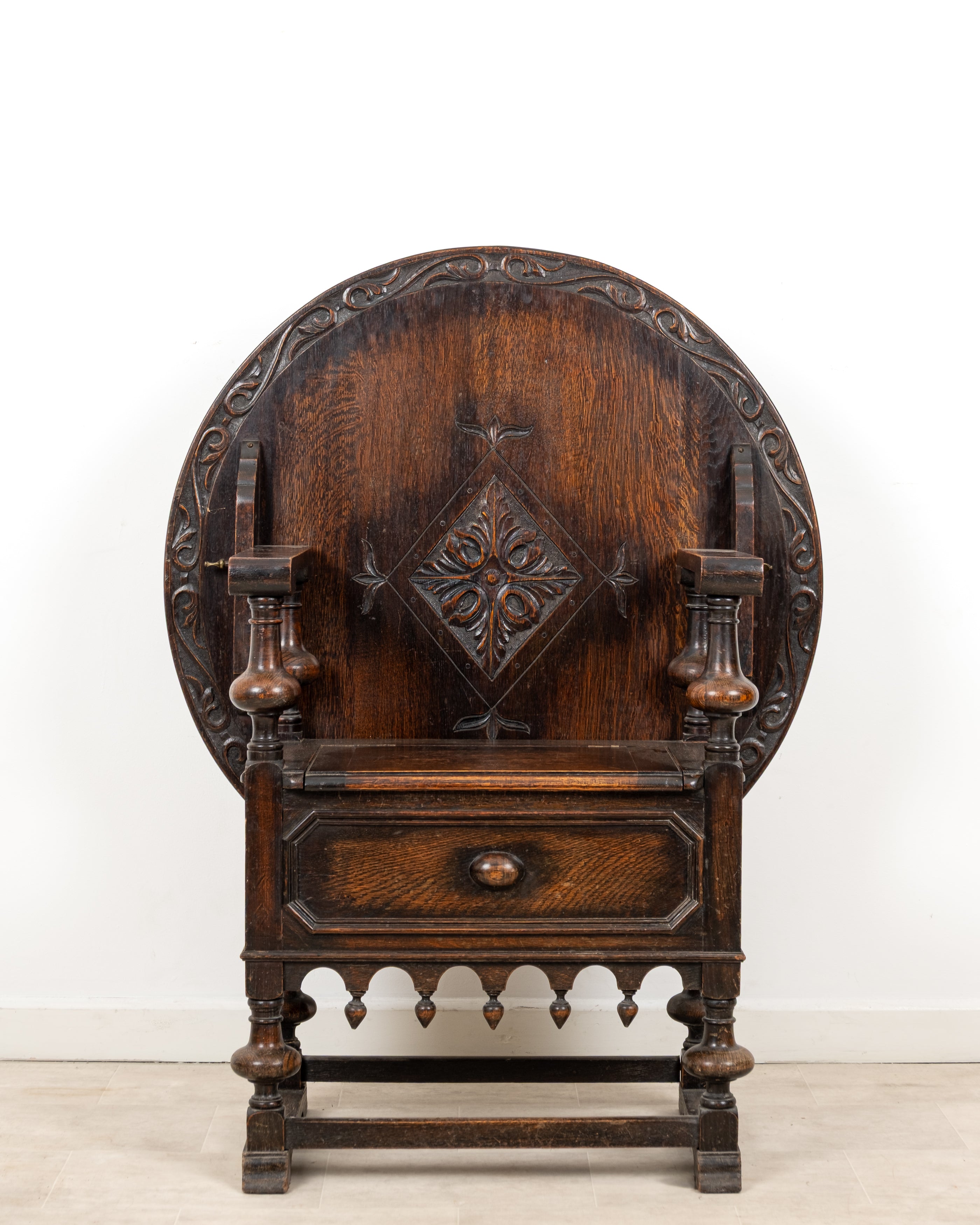 Antique carved oak monk’s bench metamorphic chair table c.1900