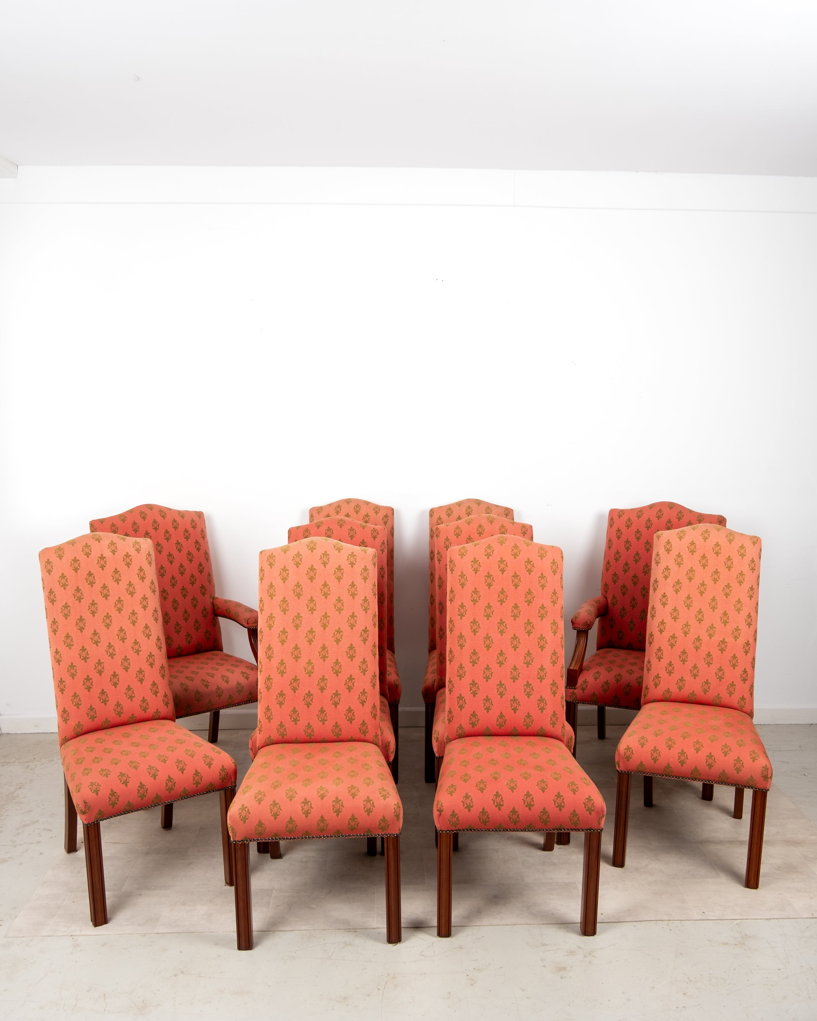 Vintage set of ten mahogany dining chairs with two carver armchairs