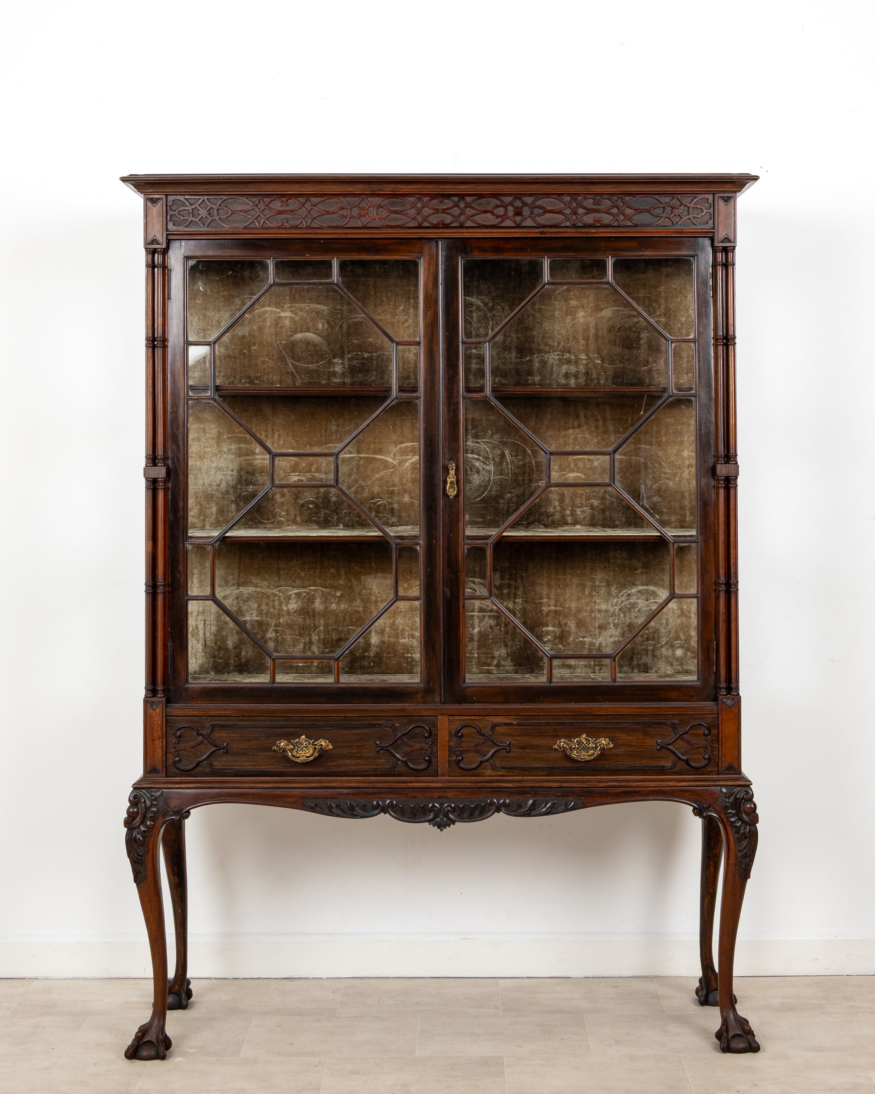 Johnson & Appleyards Chippendale style mahogany display cabinet c.1900