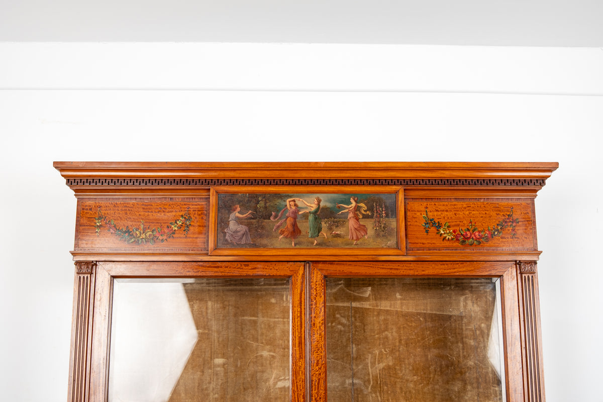 Antique Painted Satinwood Display Cabinet by Hampton & Sons, London c.1900