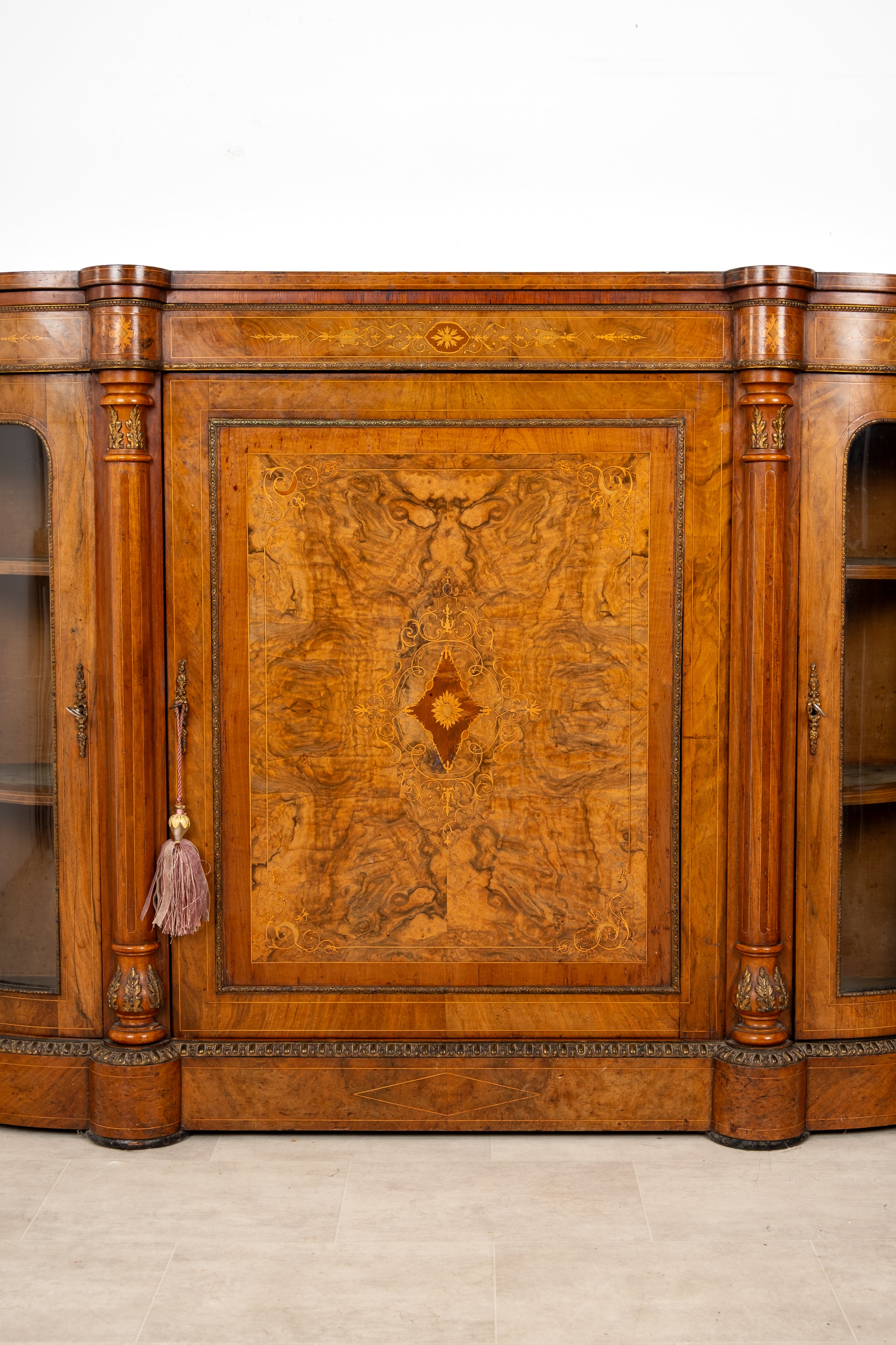 Victorian Burr Walnut Marquetry Credenza c.1870 – Hawkins Antiques