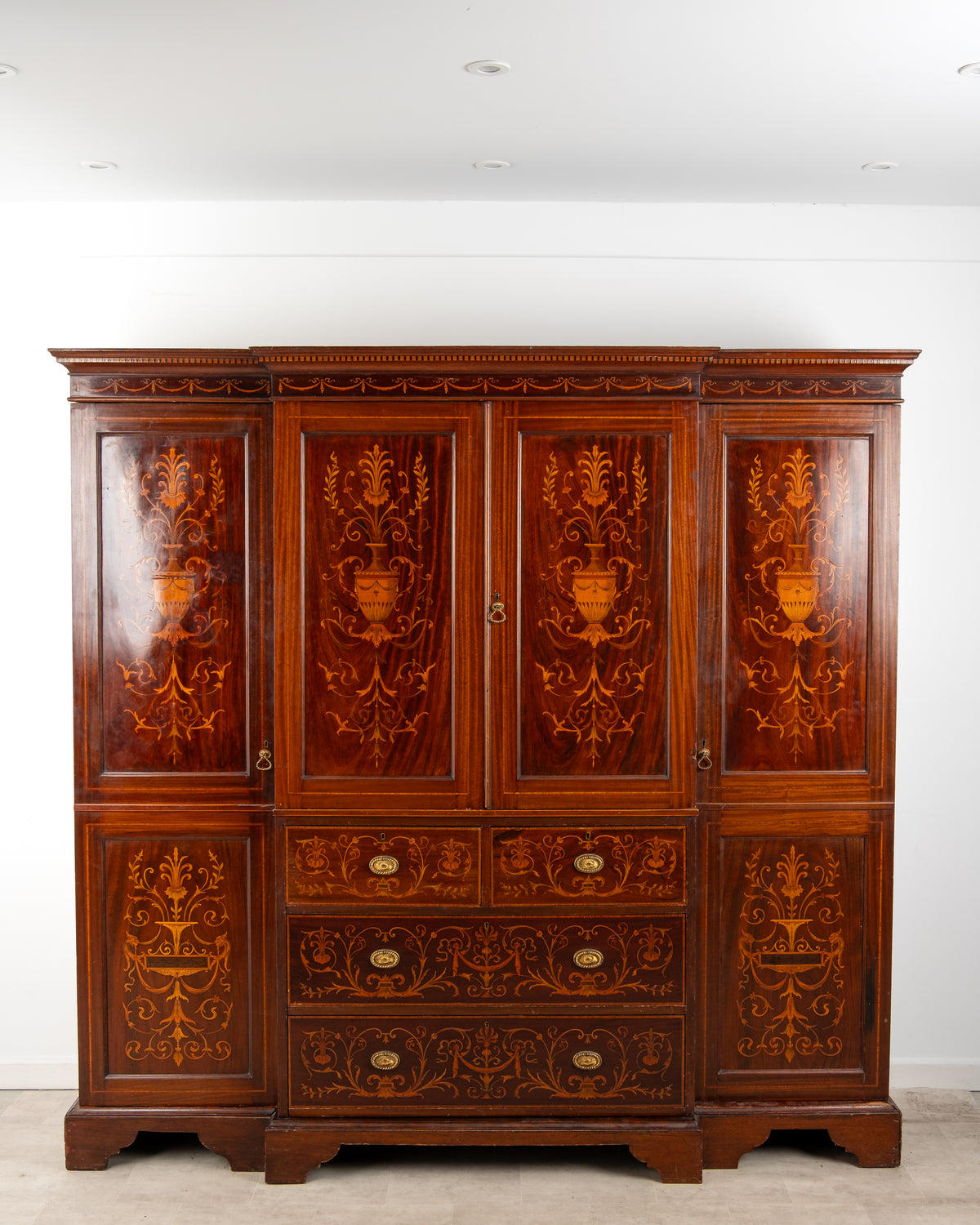 Antique Edwardian Mahogany Inlaid Compactum Wardrobe c.1900