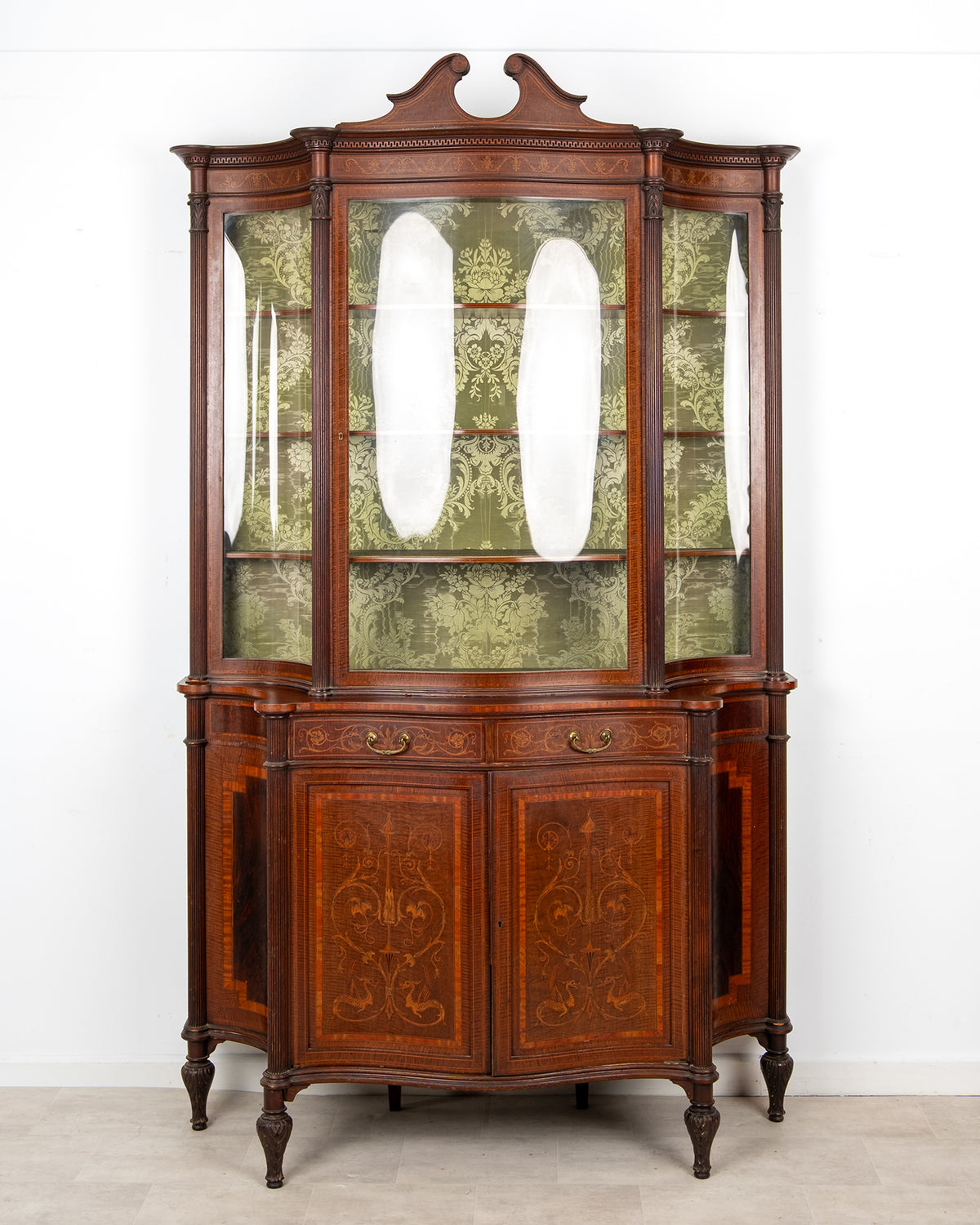 Antique Maple & Co mahogany satinwood inlaid display cabinet c.1900