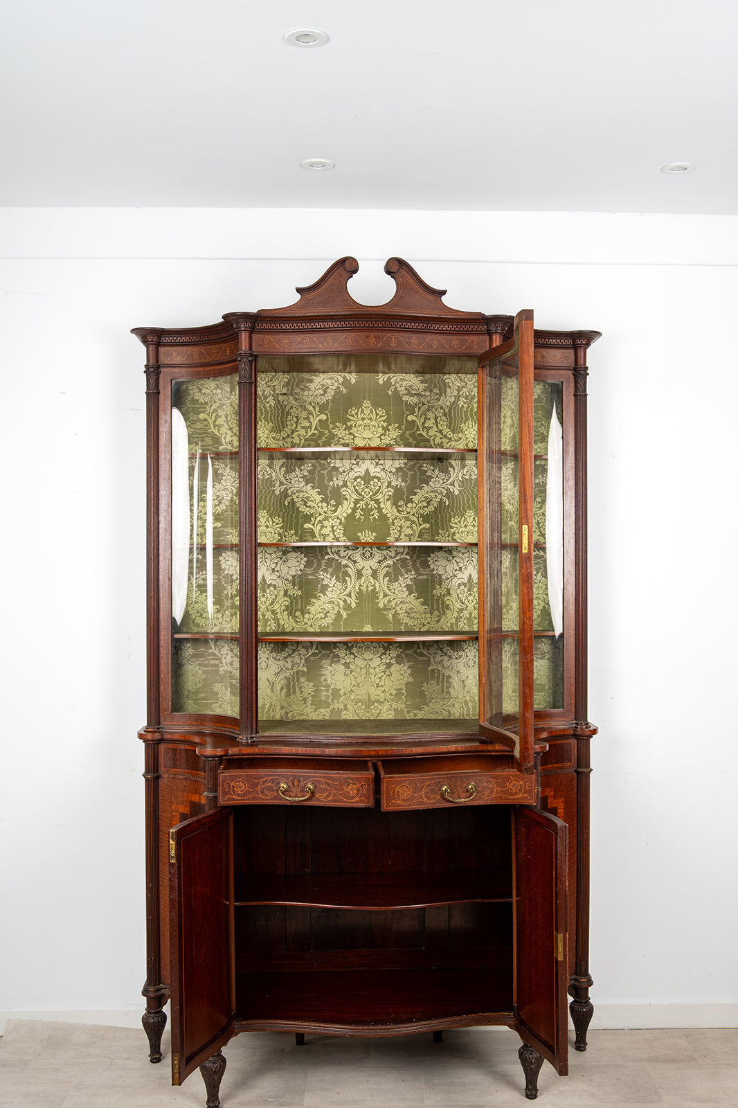 Antique Maple & Co Mahogany Satinwood Inlaid Display Cabinet c.1900
