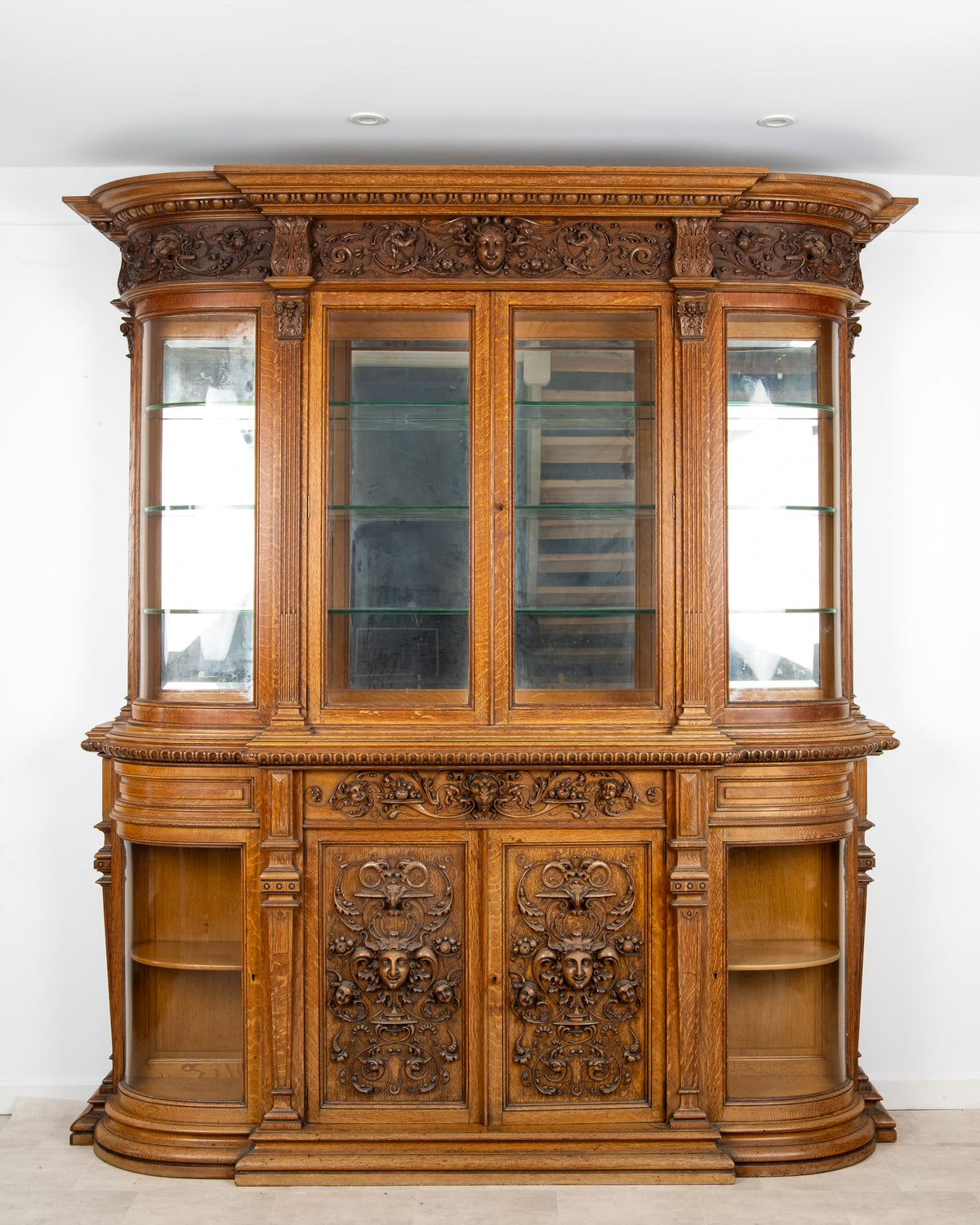 Monumental Victorian carved oak Renaissance Revival display cabinet circa 1890