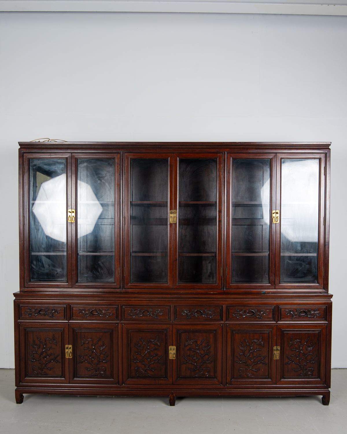 Vintage Chinese Carved Hardwood Display Cabinet Bookcase