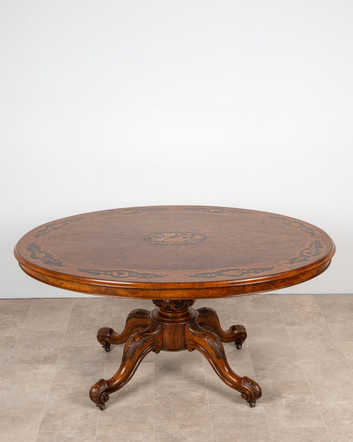 Antique Victorian Burr Walnut Inlaid Tilt-Top Loo Table c.1860