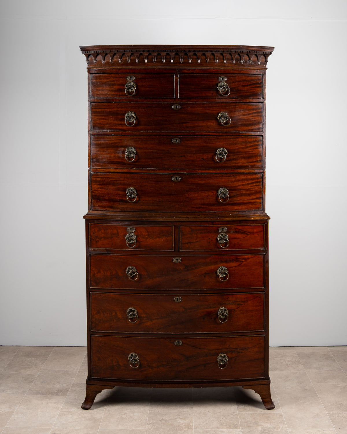 Antique Victorian mahogany bow front chest on chest