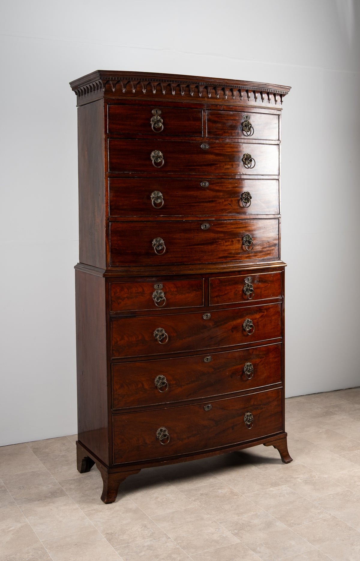 Antique Victorian Mahogany Bow Front Chest on Chest