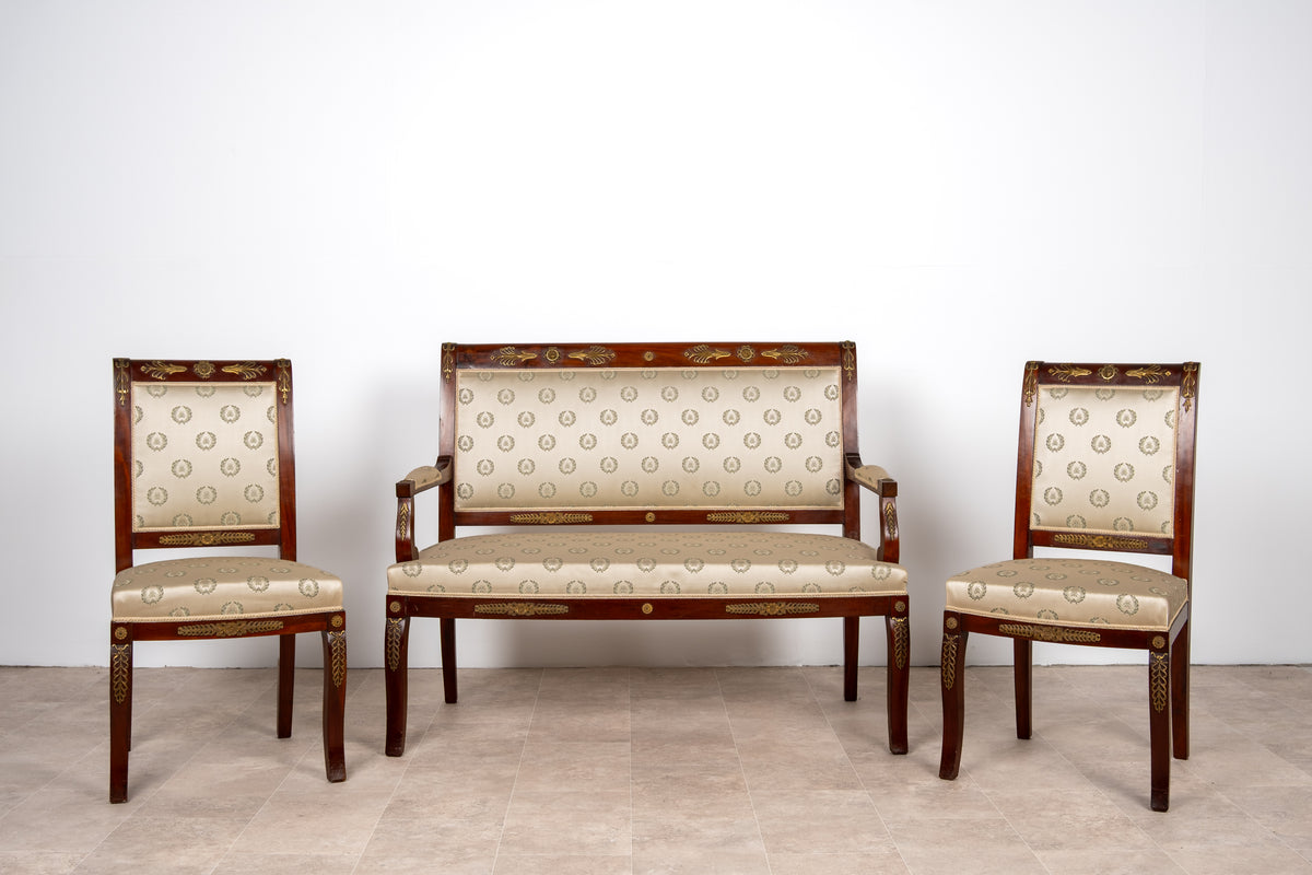 Antique French Empire Revival Mahogany Salon Suite with Ormolu Mounts c.1880